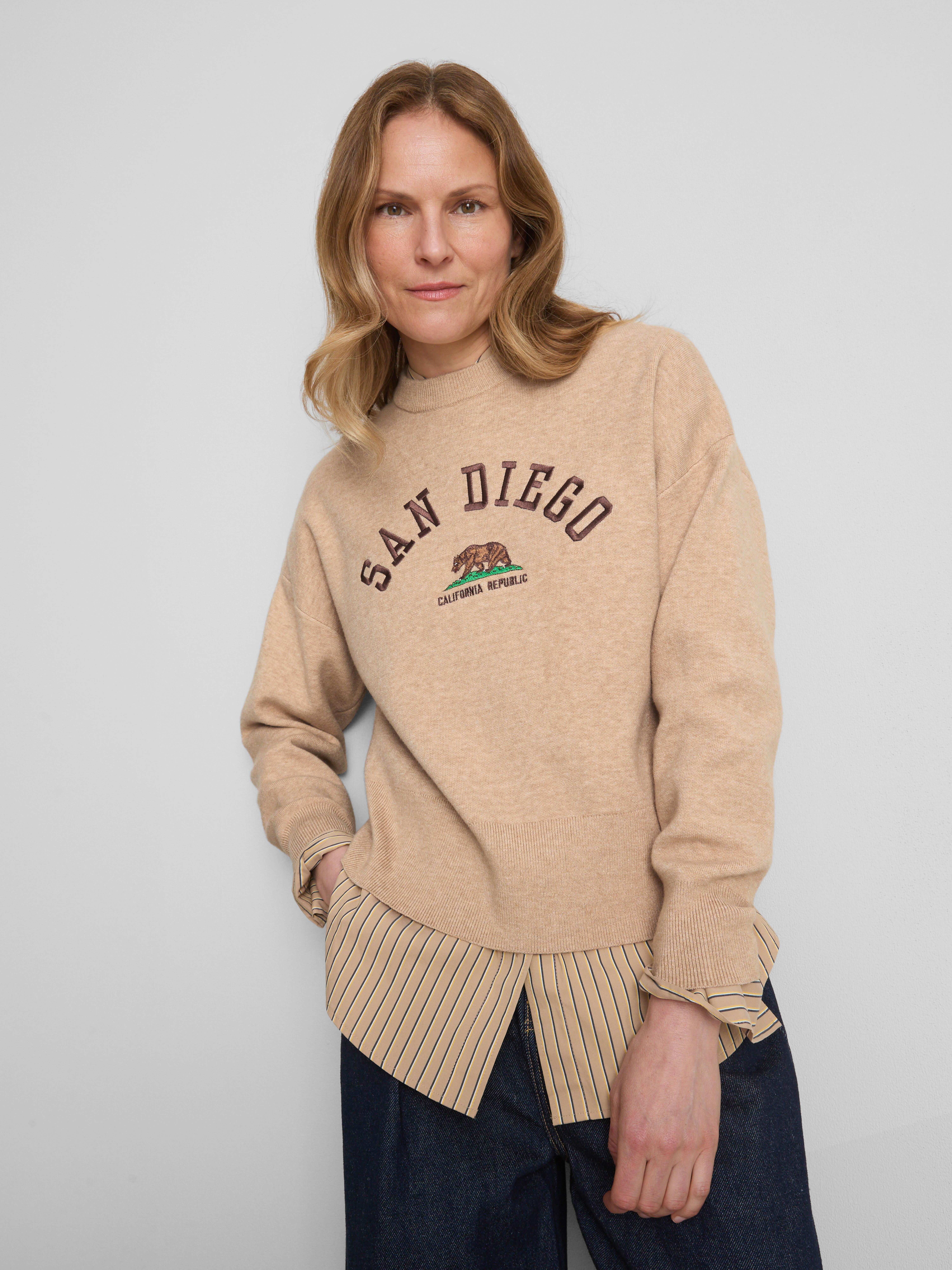 Knitted Crewneck Slogan Sweater - Oatmeal