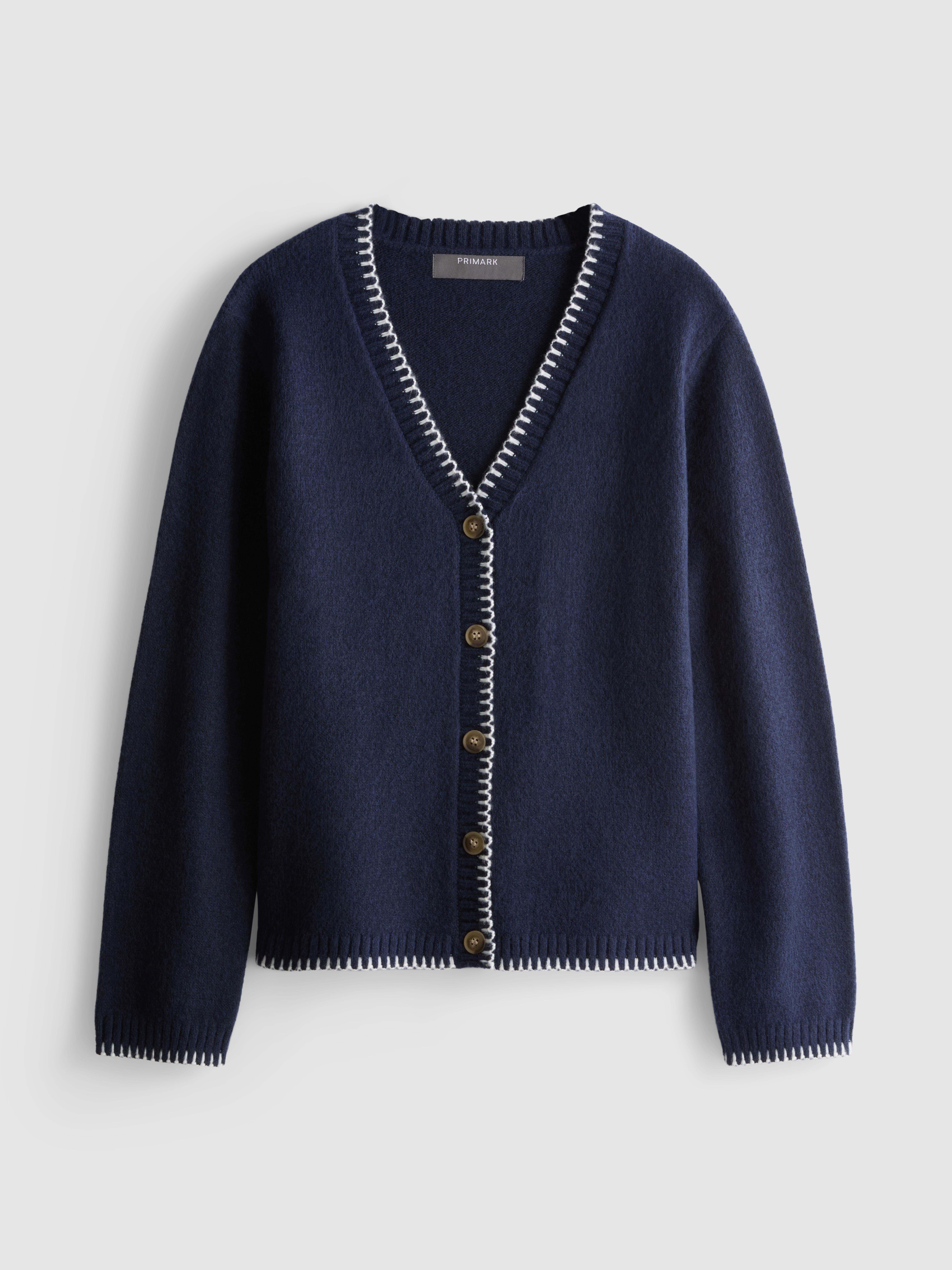 Halo Stitch V-Neck Cardigan - Navy
