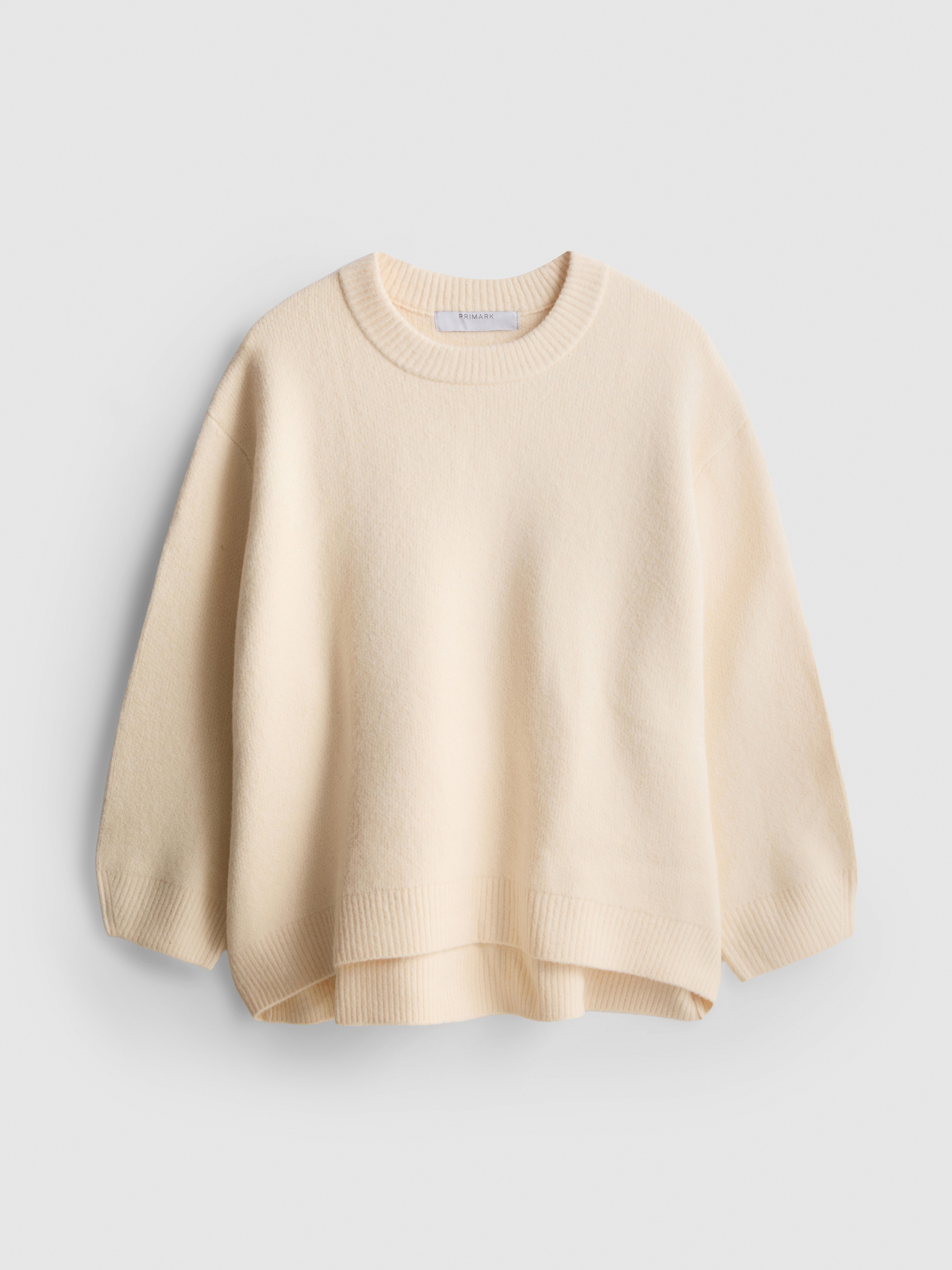 Wool Blend Oversized Crew Neck Sweater - Cream