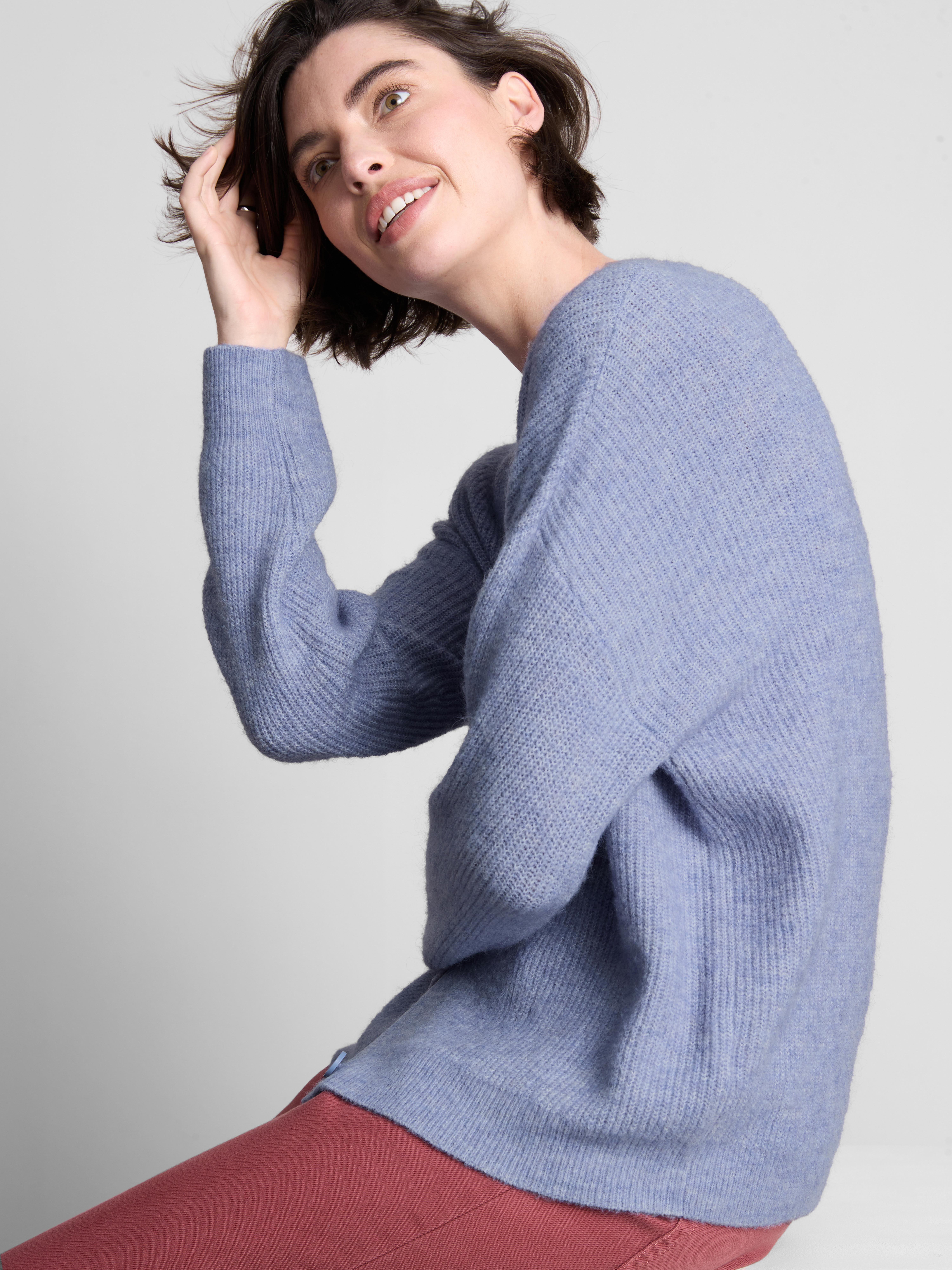 Soft Rib V-Neck Cardigan - Blue