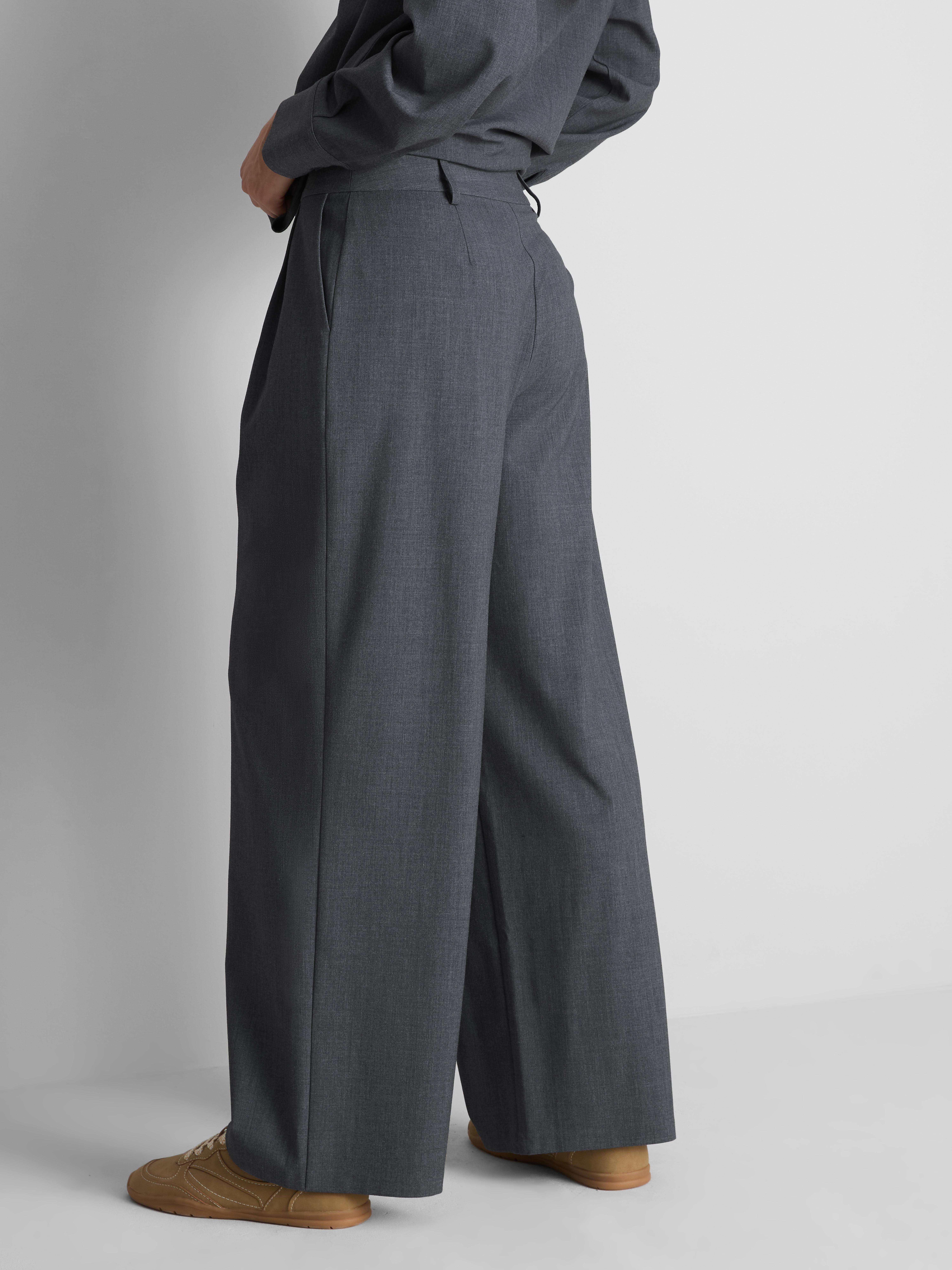 Paula Echevarría Wide Leg Pleated Pants - Gray Heather