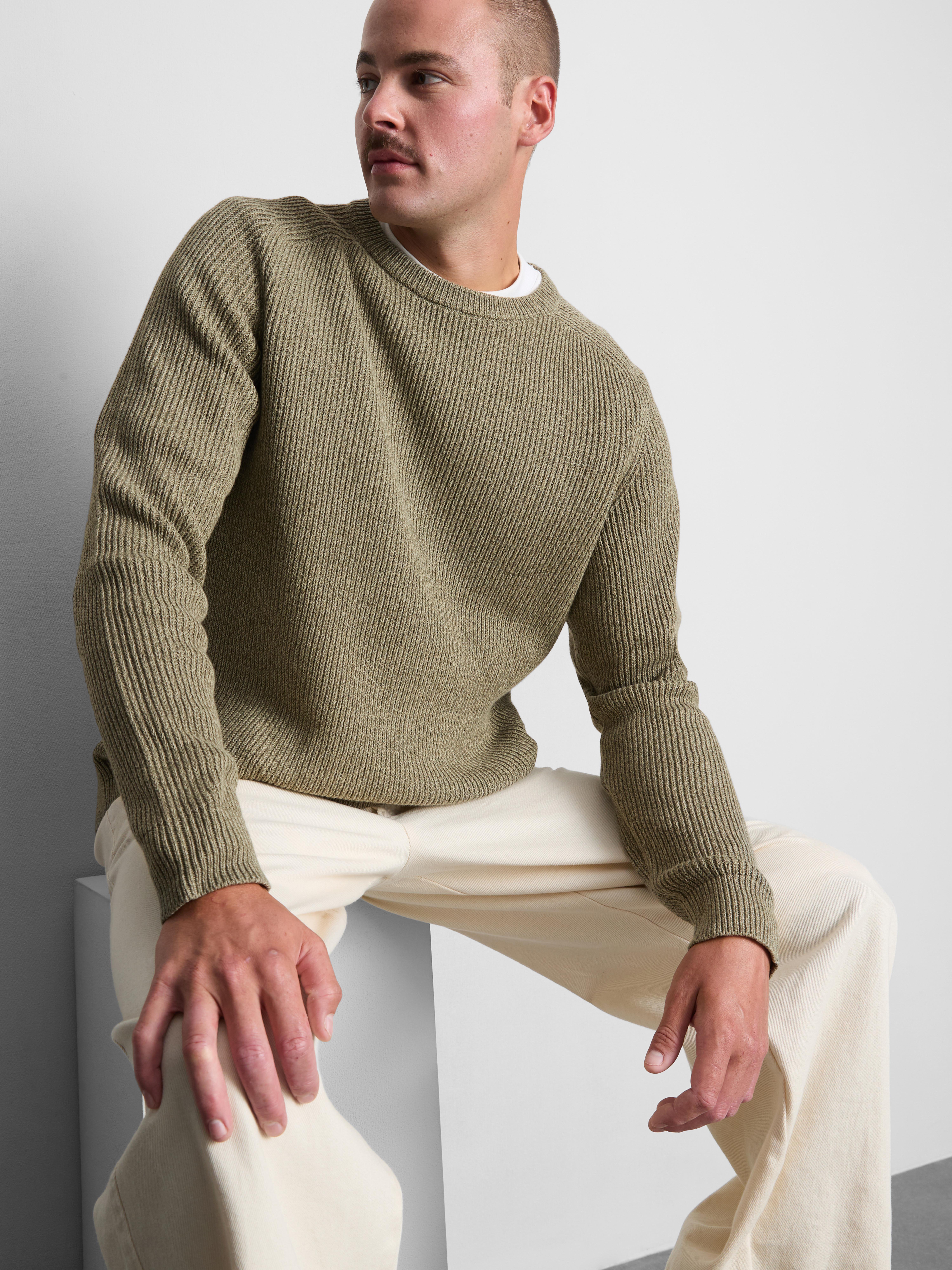 Cotton Rich Crew Neck Sweater - Green