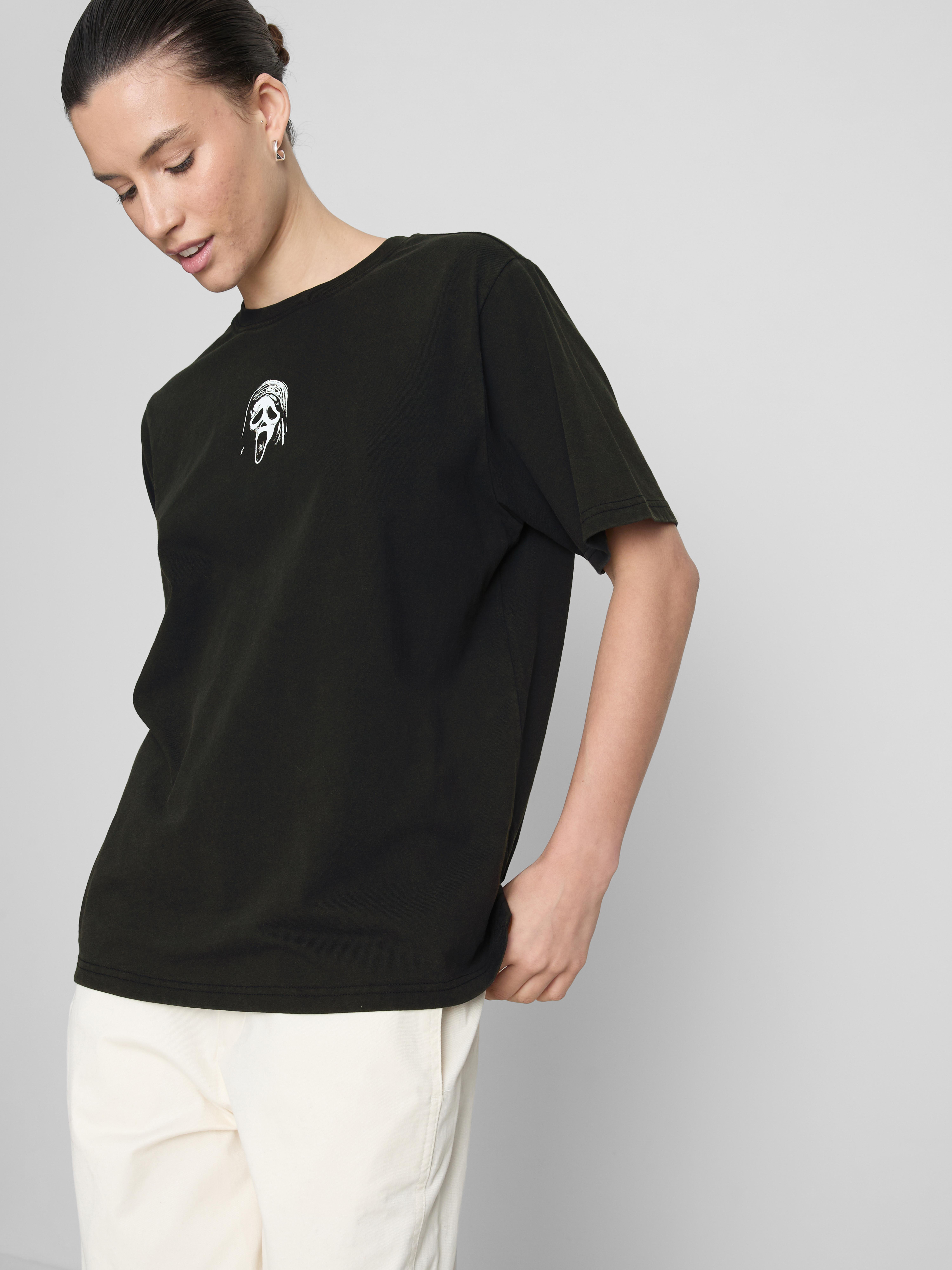 Scream Ghostface Cotton Graphic Oversized Tee - Black