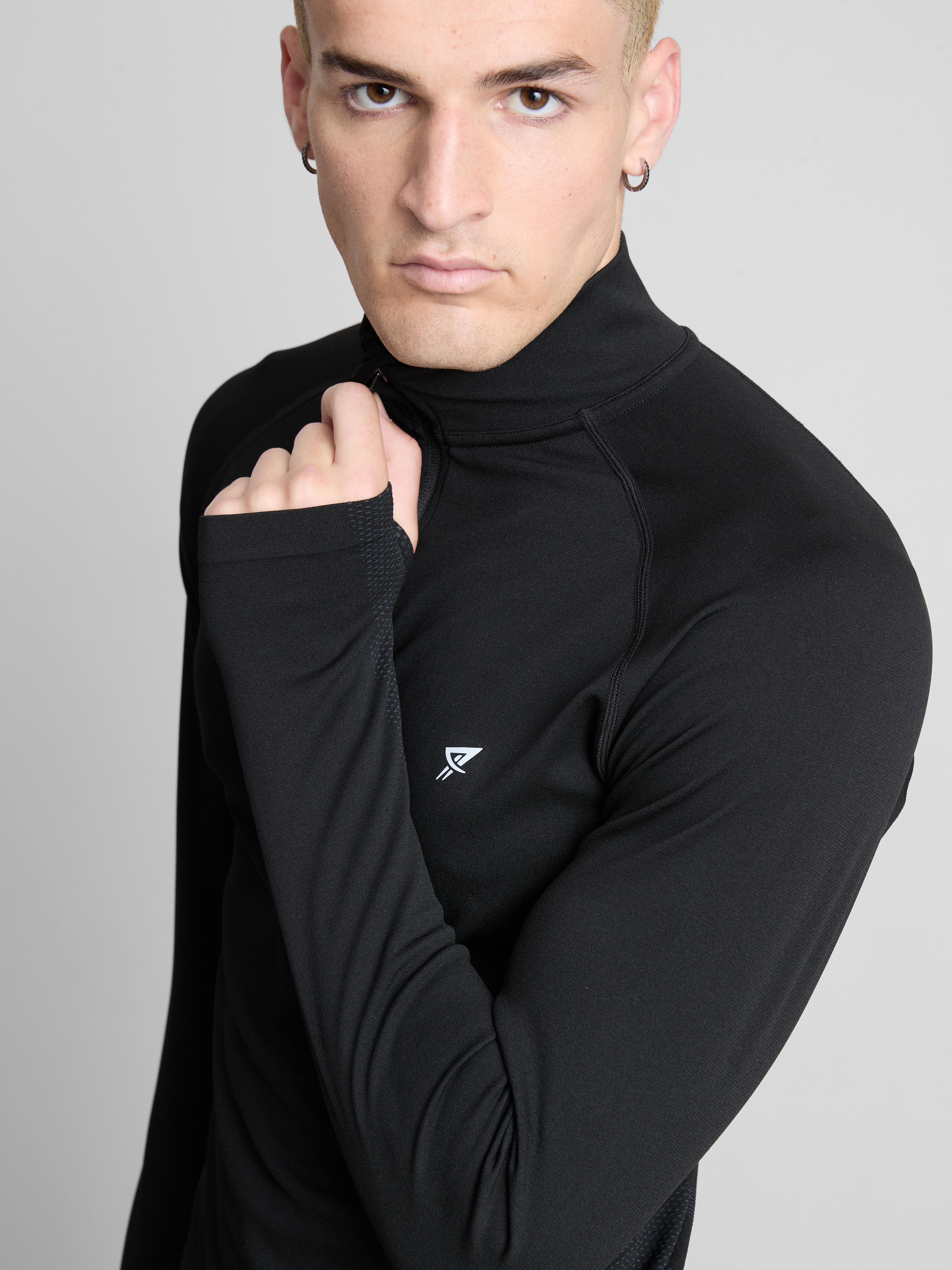 Quarter Zip Gym Top - Black