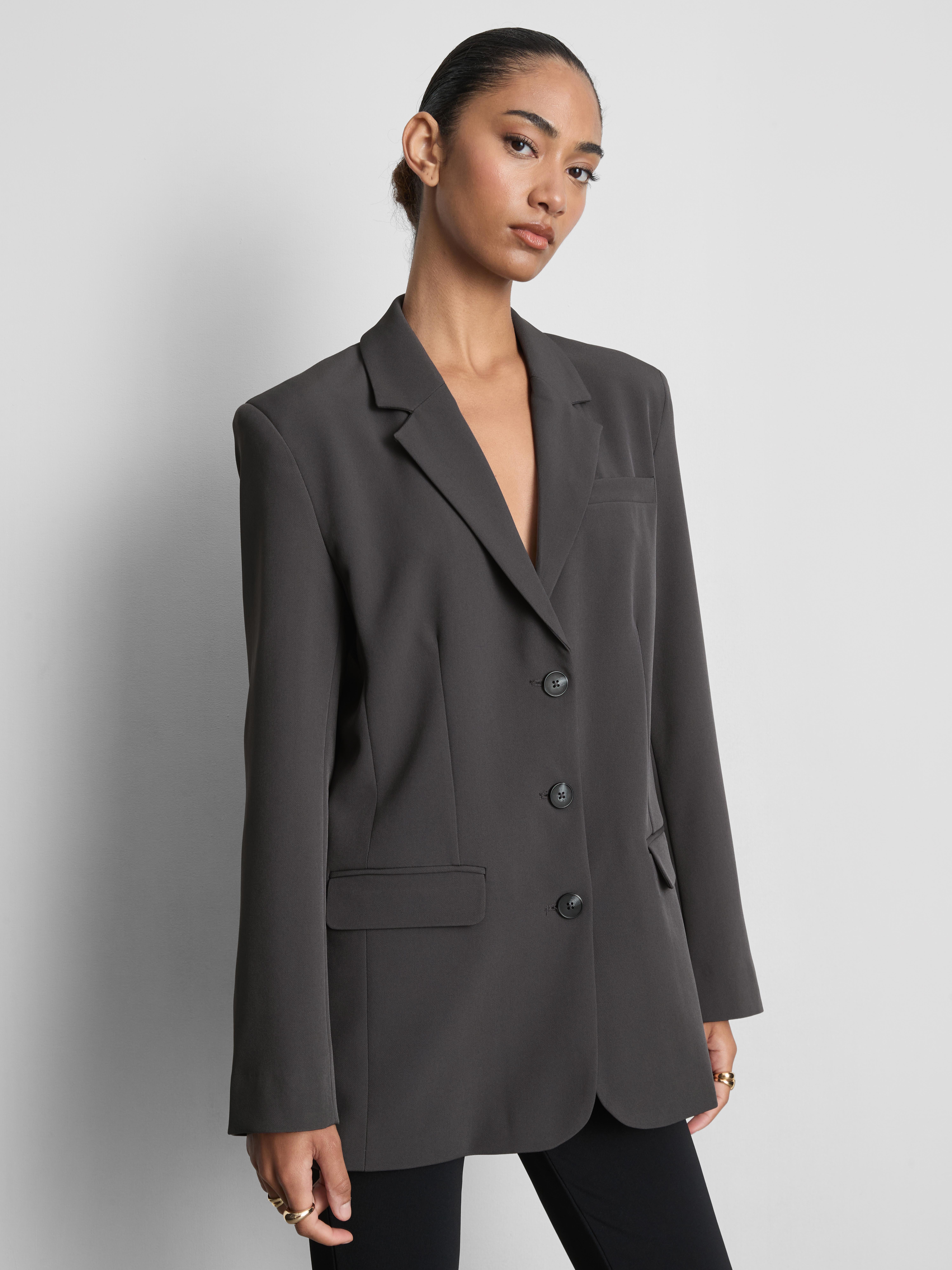 Tailored Single-Breasted Blazer - Dark Gray