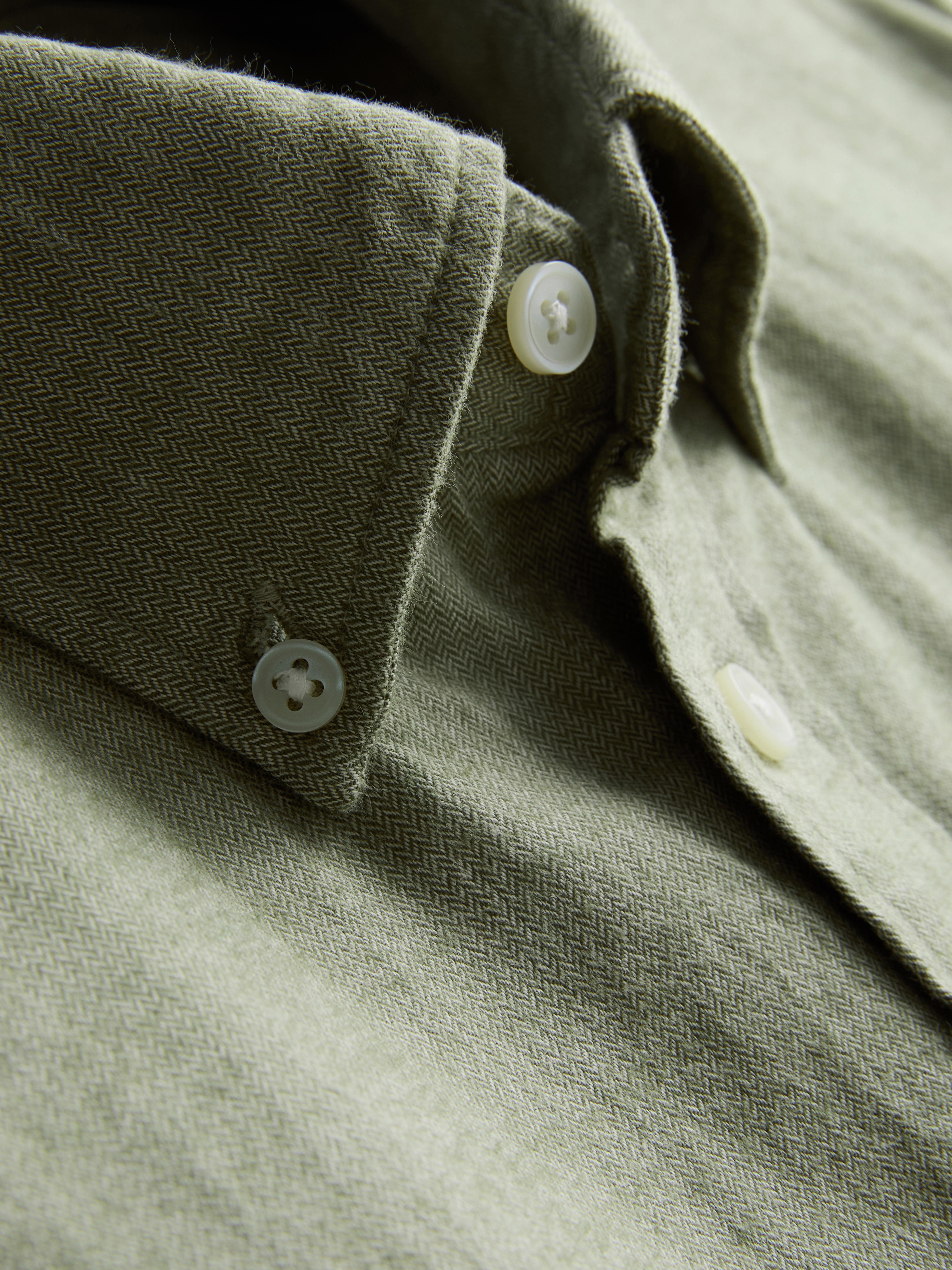Pure Cotton Button-Down Shirt - Green