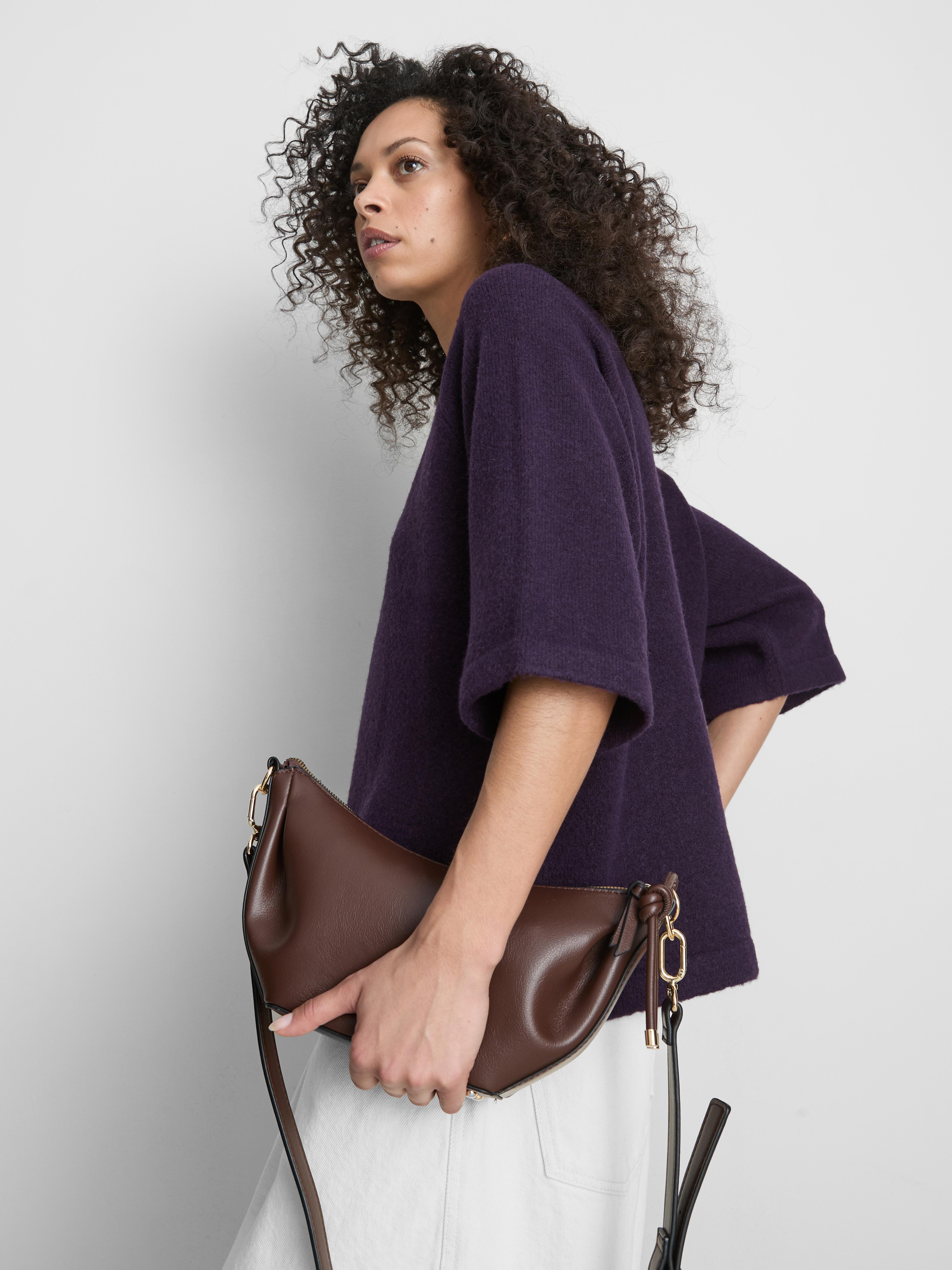 Wool-Blend Knitted Boxy T-Shirt - Dark Purple