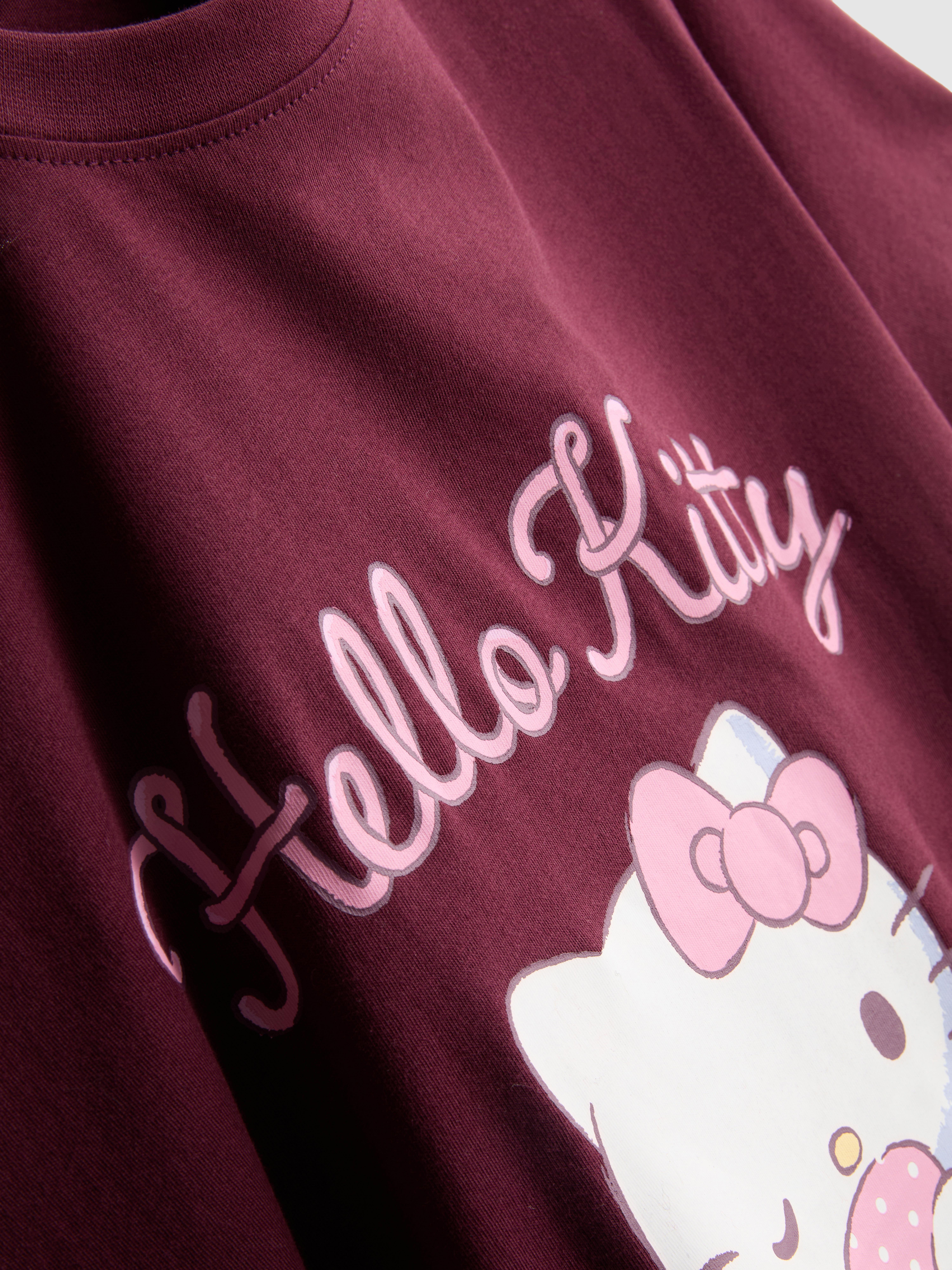 Hello Kitty Pure Cotton Graphic Tee - Burgundy