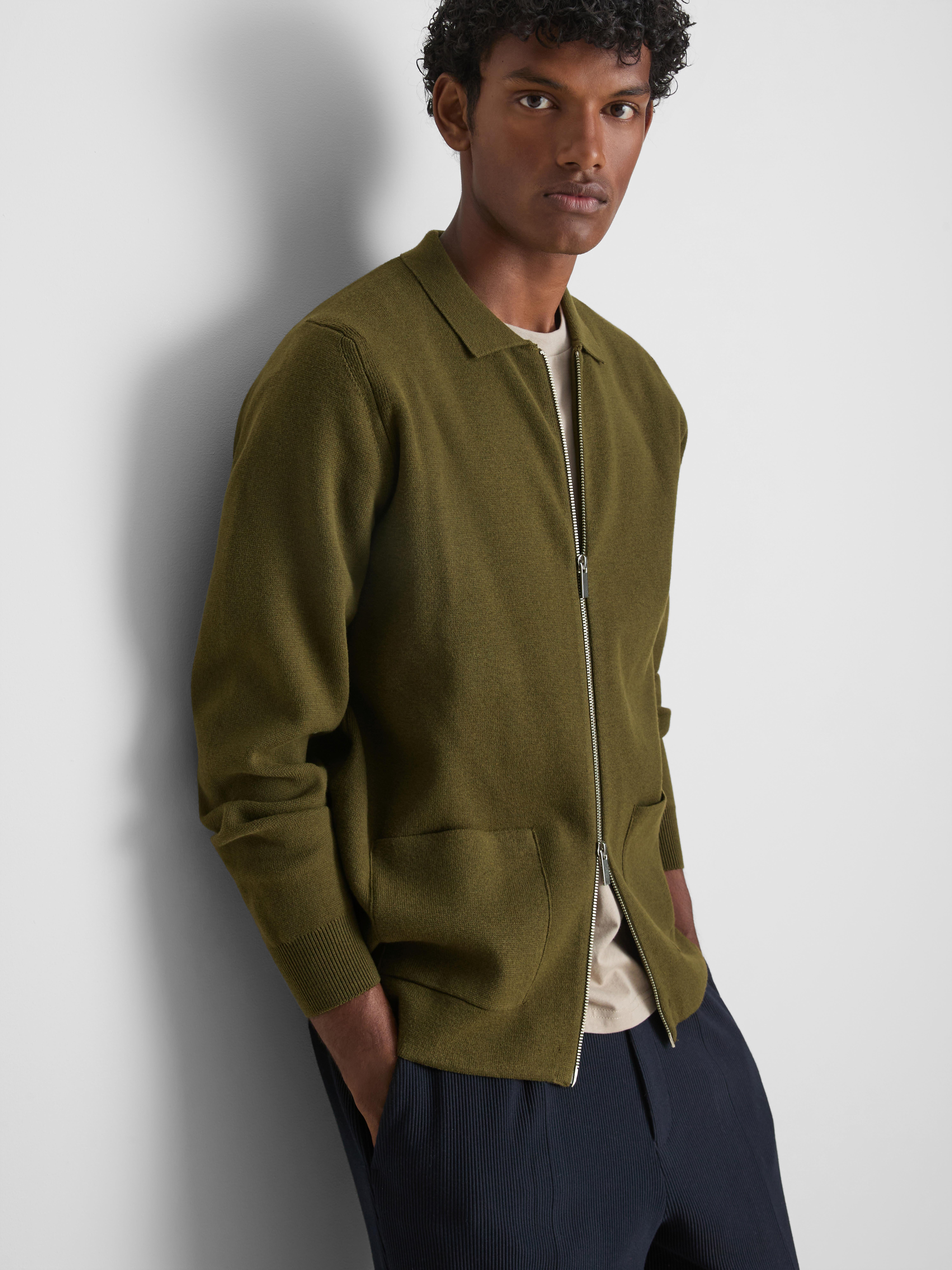 The Edit Knitted Harrington Jacket - Dark Green