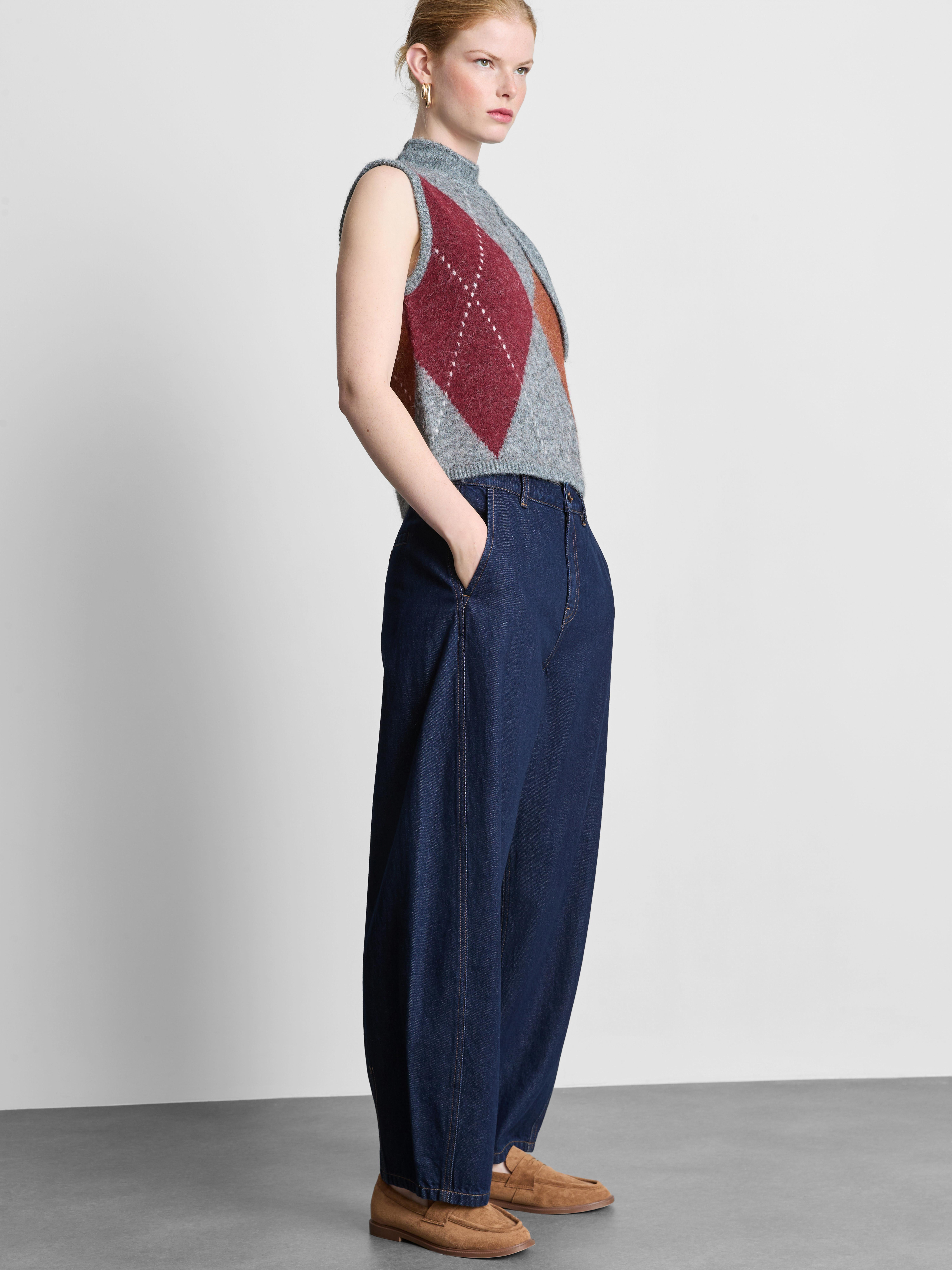 The Edit Cotton Denim Barrel-Leg Jeans - Indigo