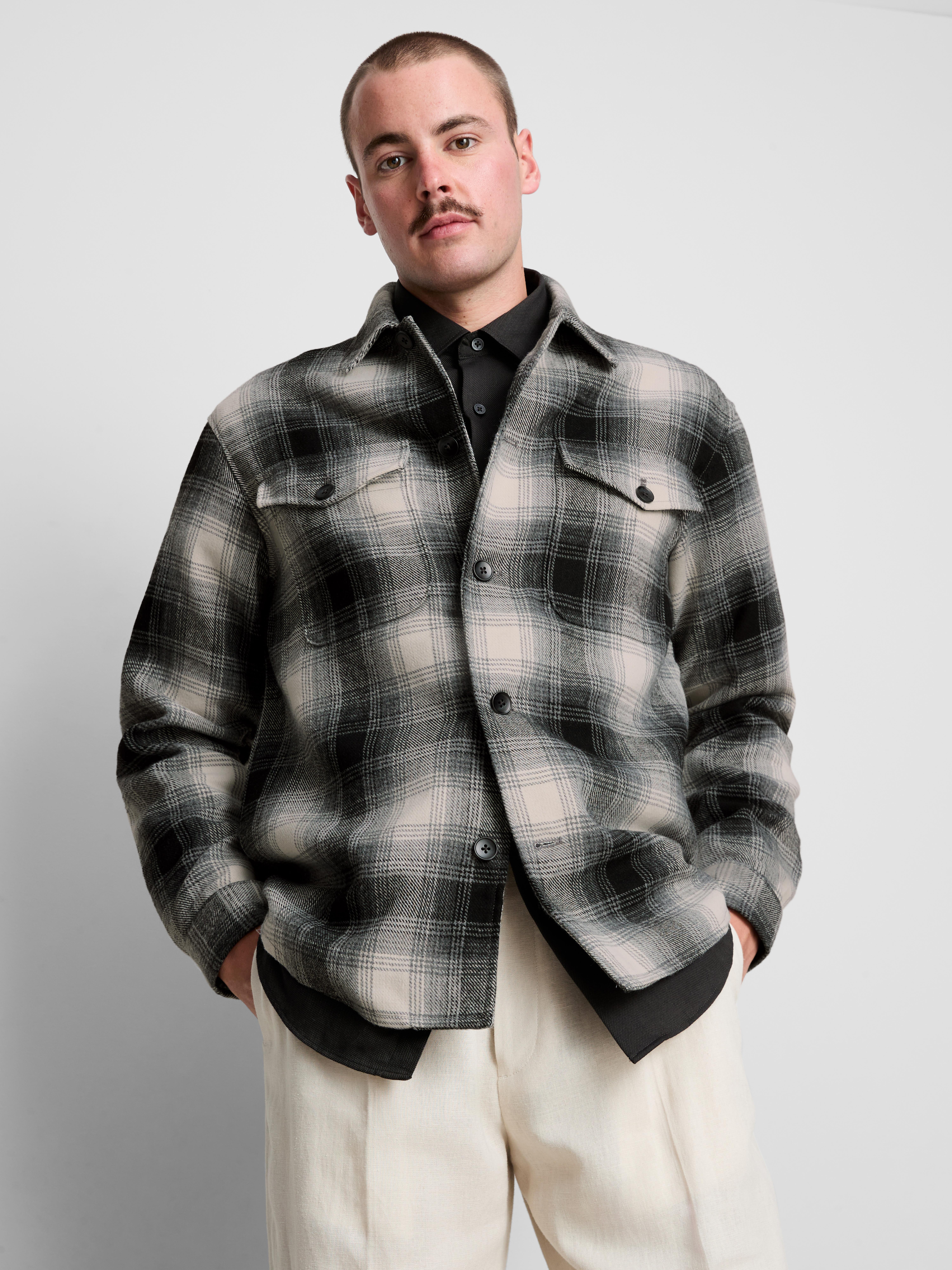 Plaid Button-Up Overshirt - Gray