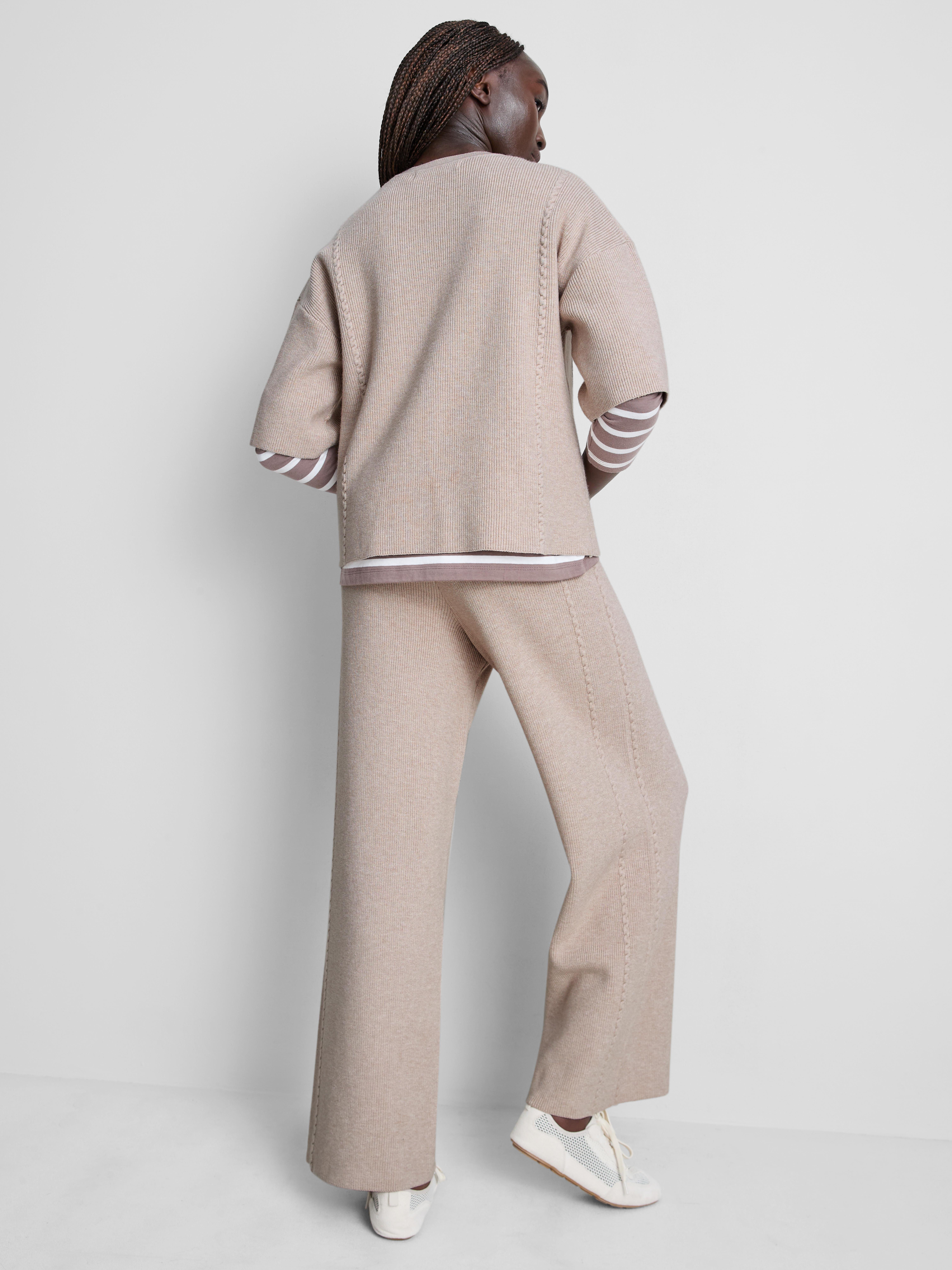 Knitted Dropped-Sleeve T-Shirt - Taupe