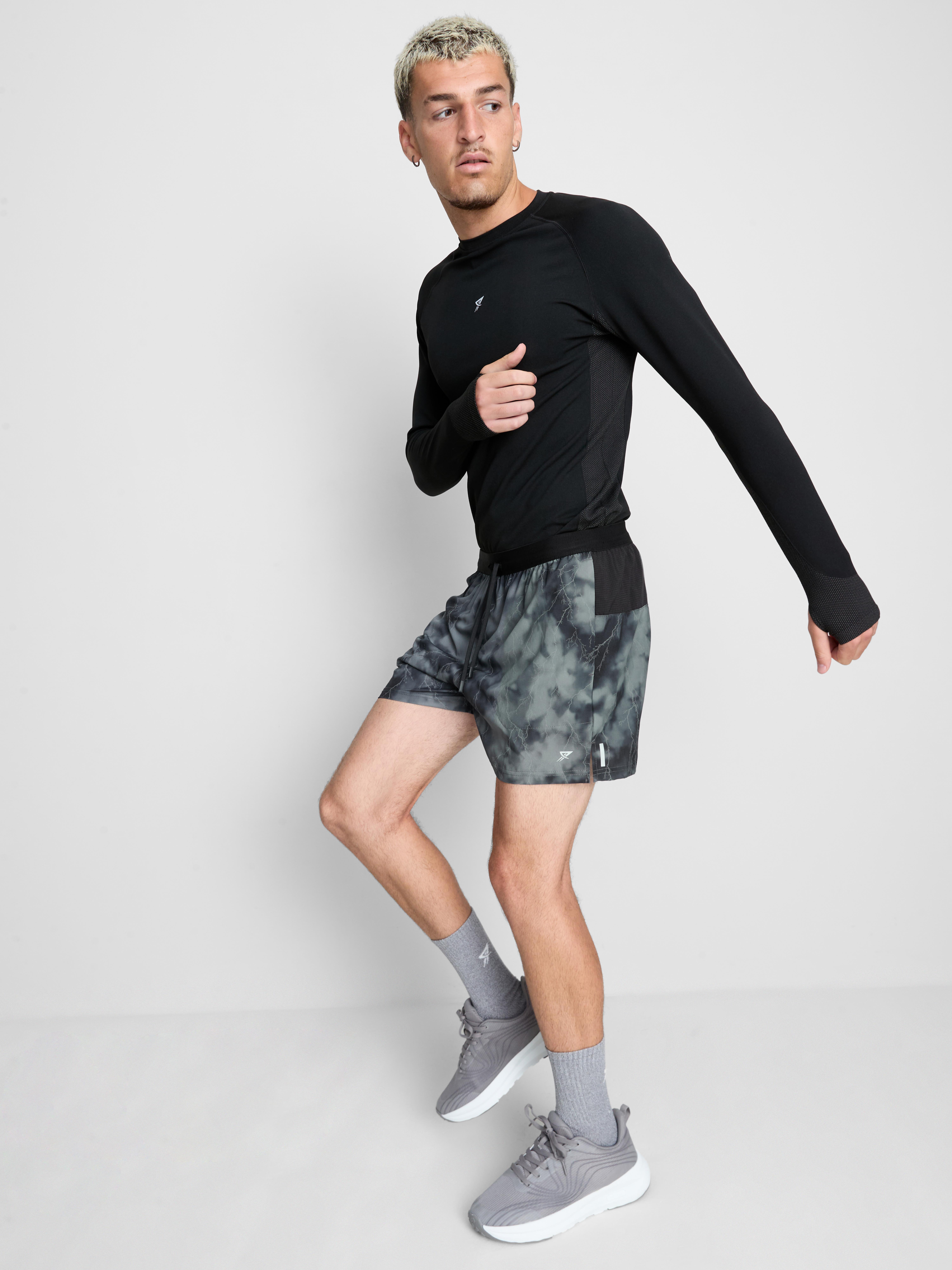 Reflective Printed Running Shorts - Black