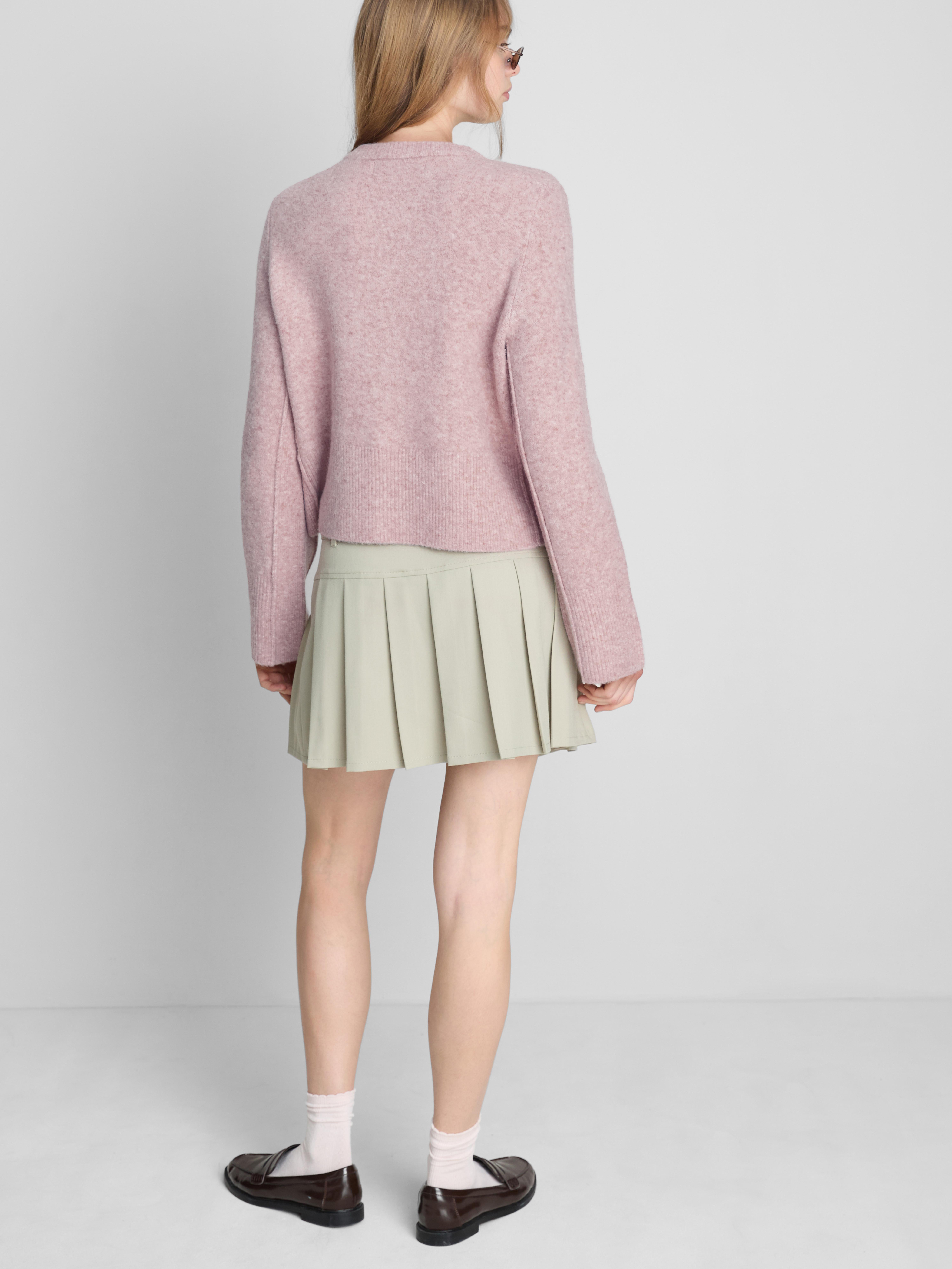 Relaxed Knitted Crew Neck Cardigan - Lilac