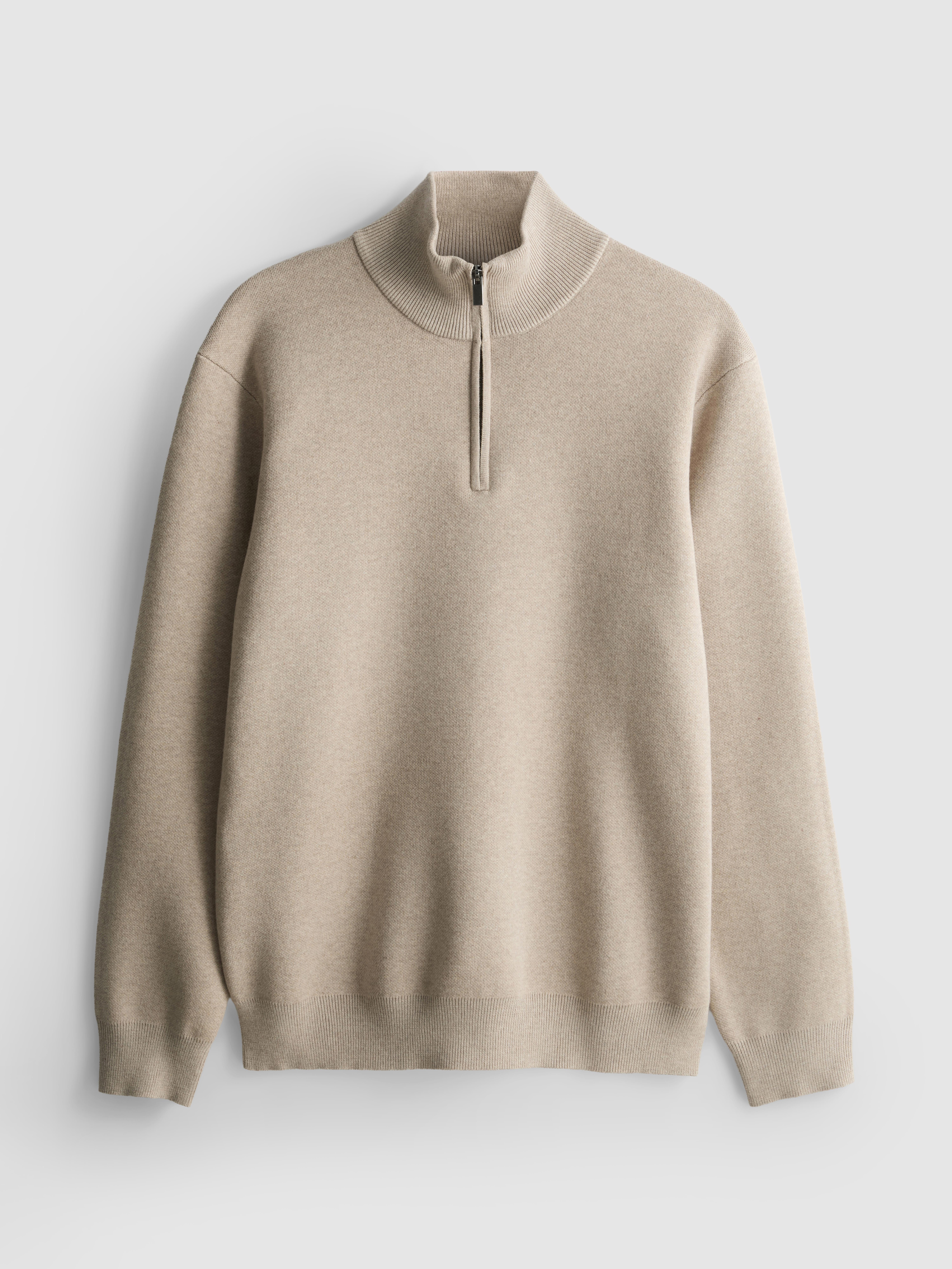 Zip Neck Knitted Sweater - Natural