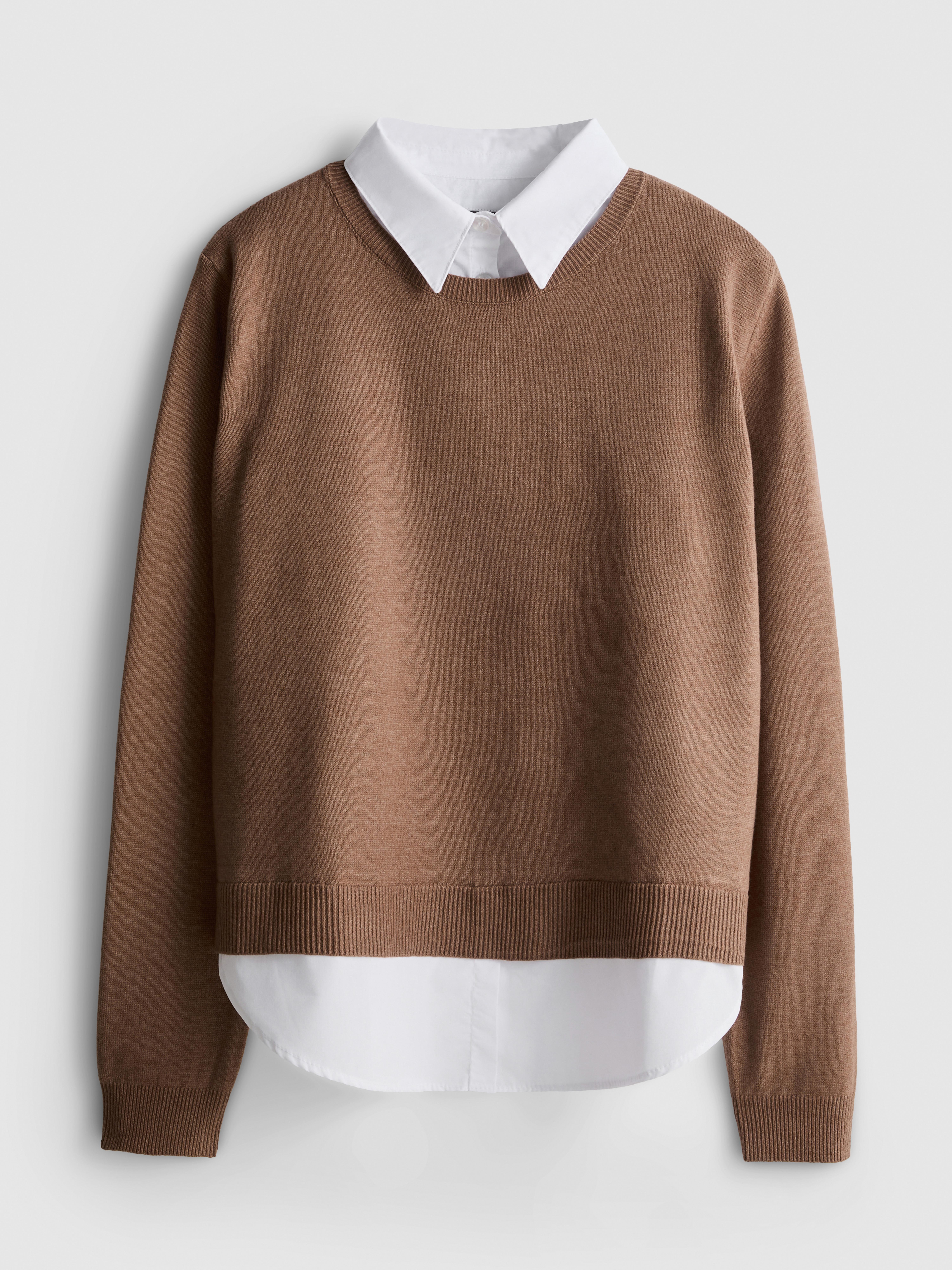 2-in-1 Button-Down & Sweater - Camel