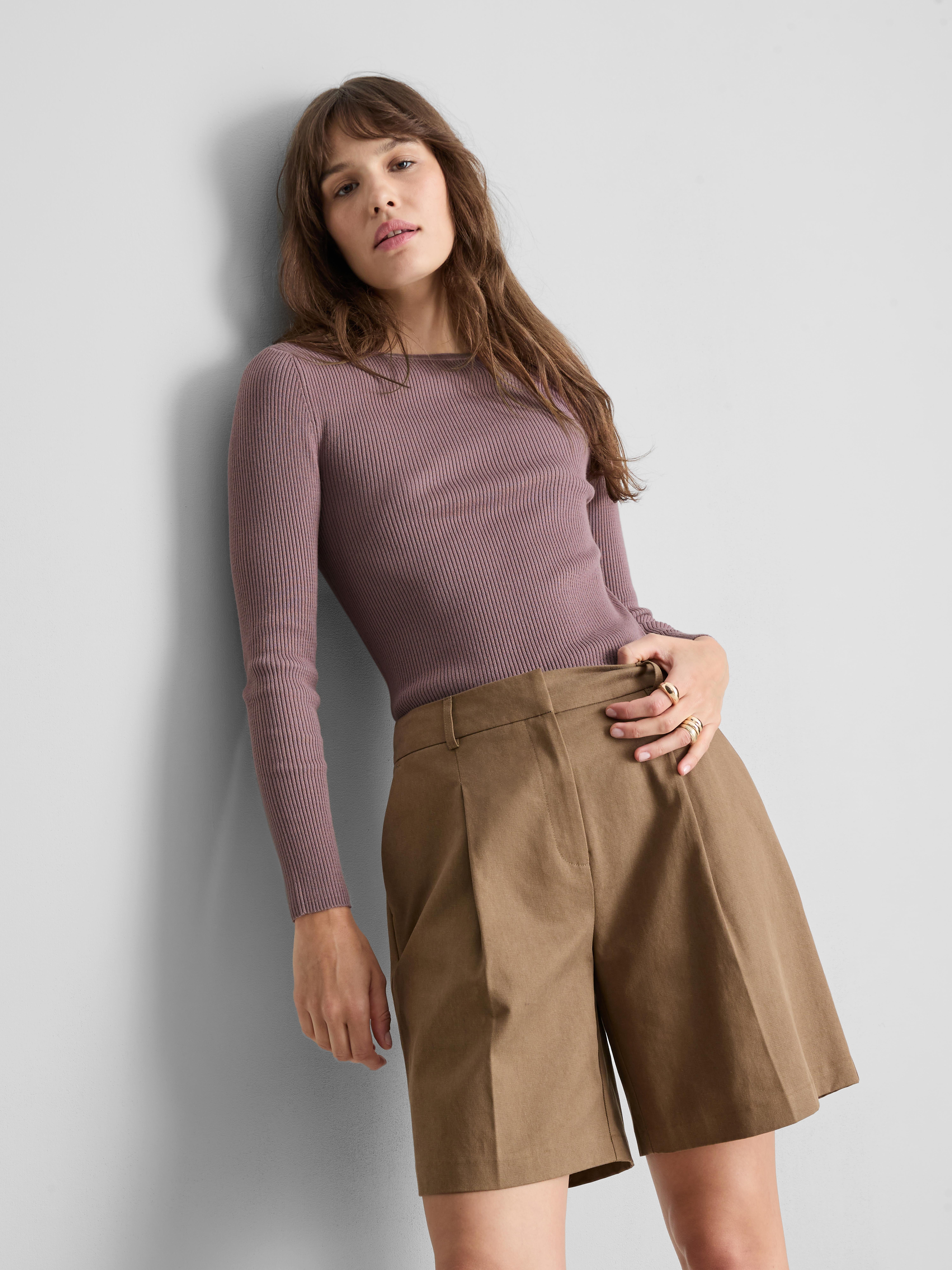 Ribbed Crew Neck Sweater - Purple