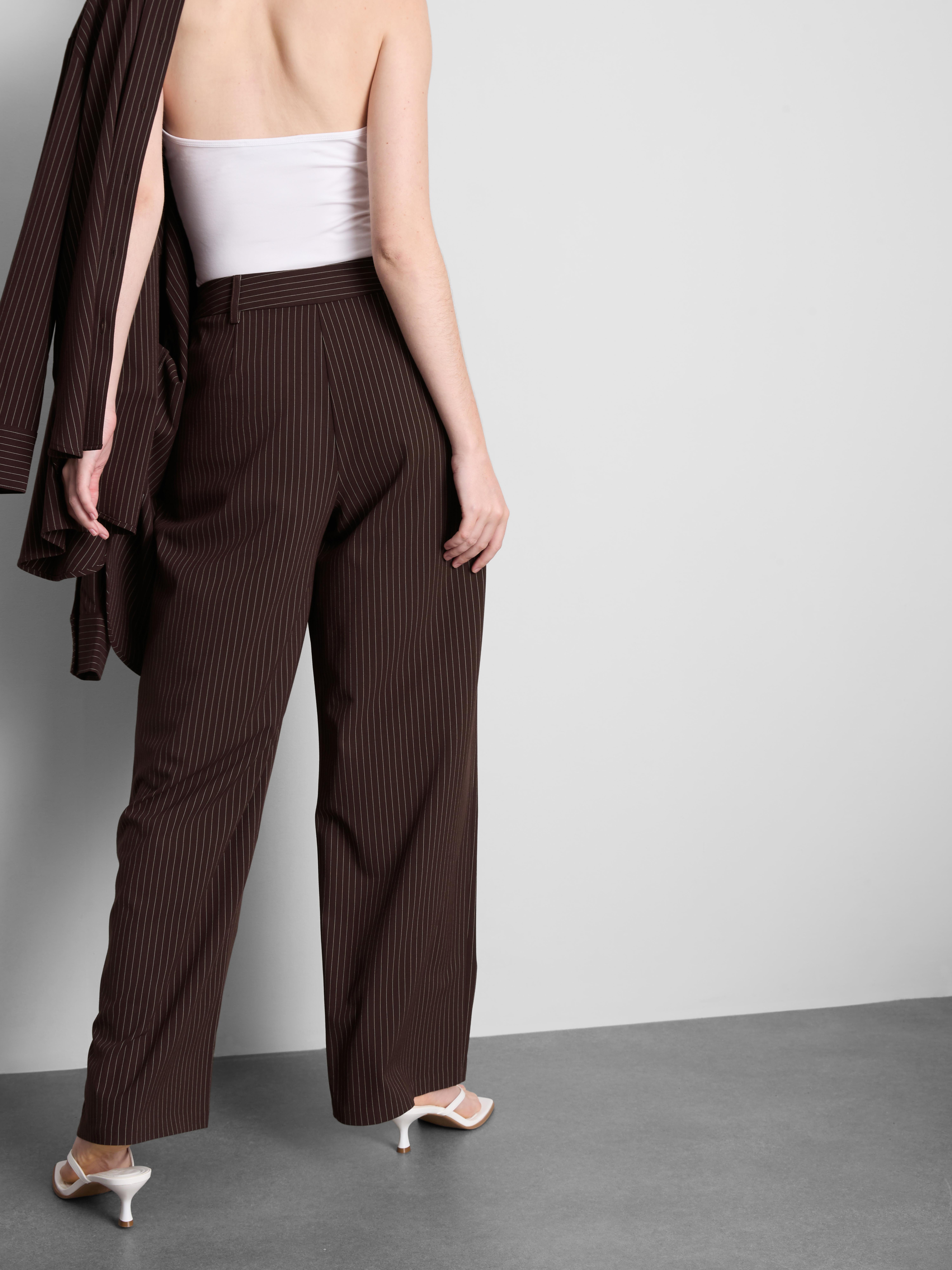 Pleated Pinstripe Wide-Leg Pants - Burgundy