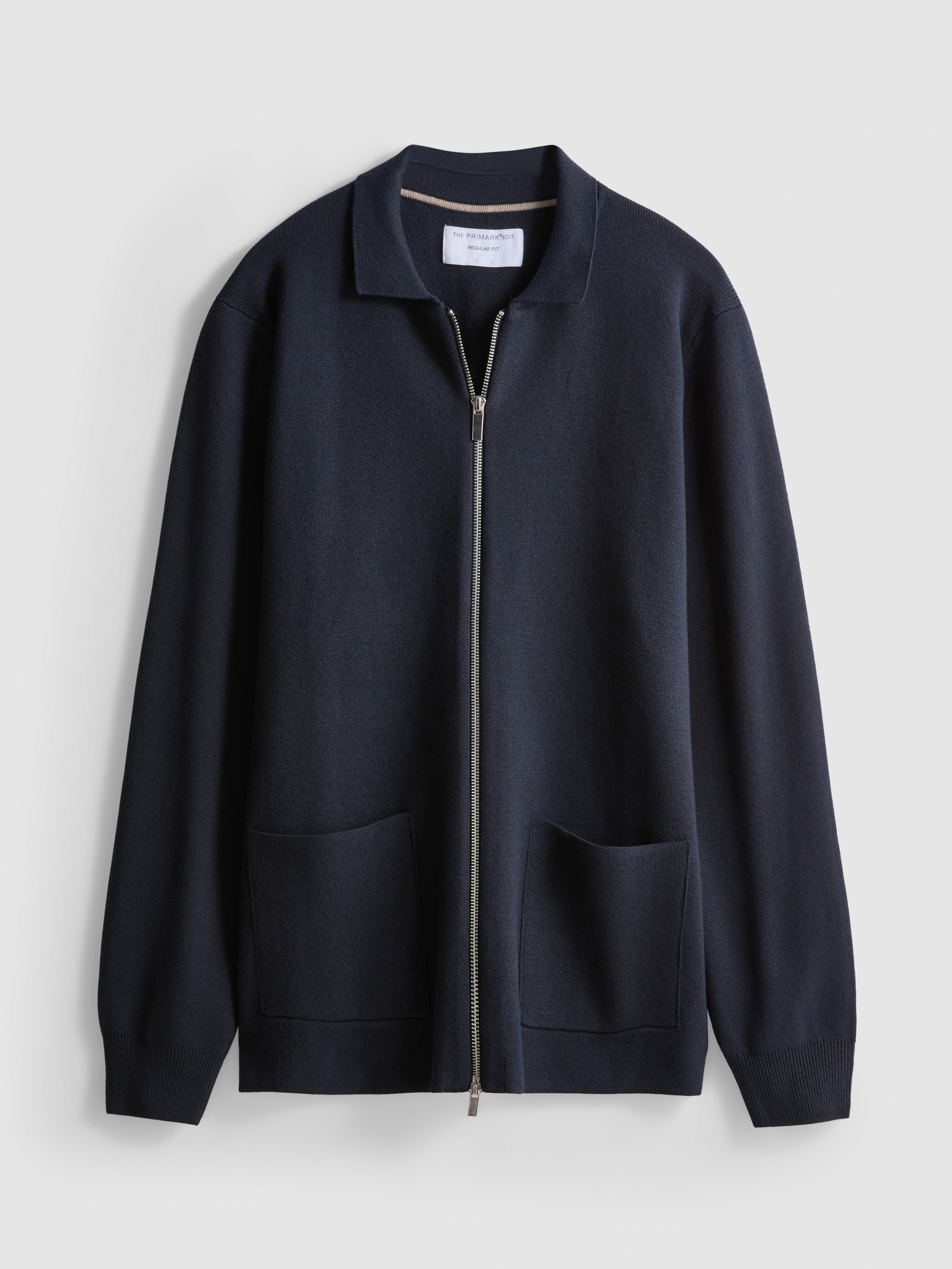The Edit Knitted Harrington Jacket - Navy