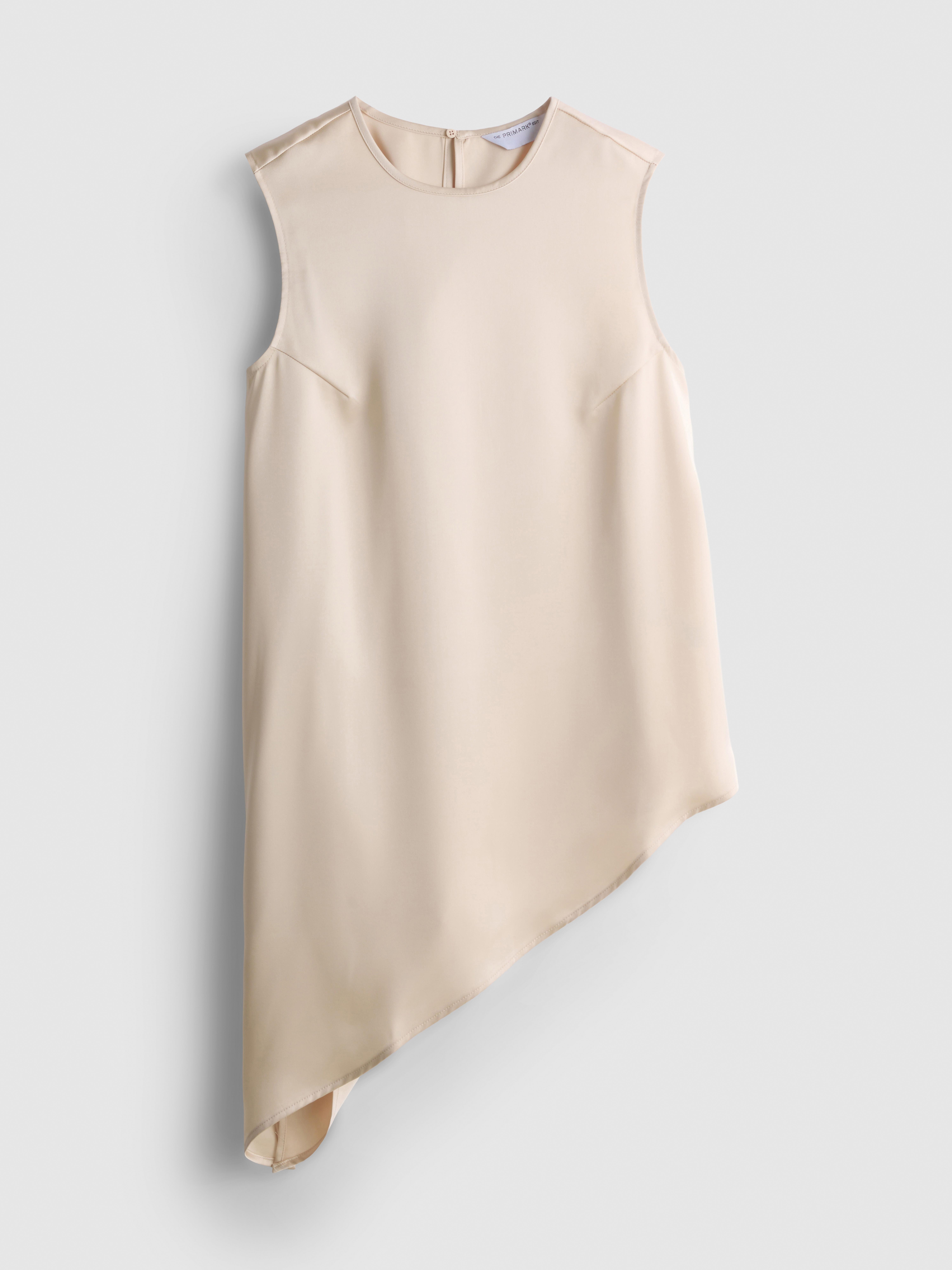 The Edit Satin Asymmetric Long Line Top - Oyster