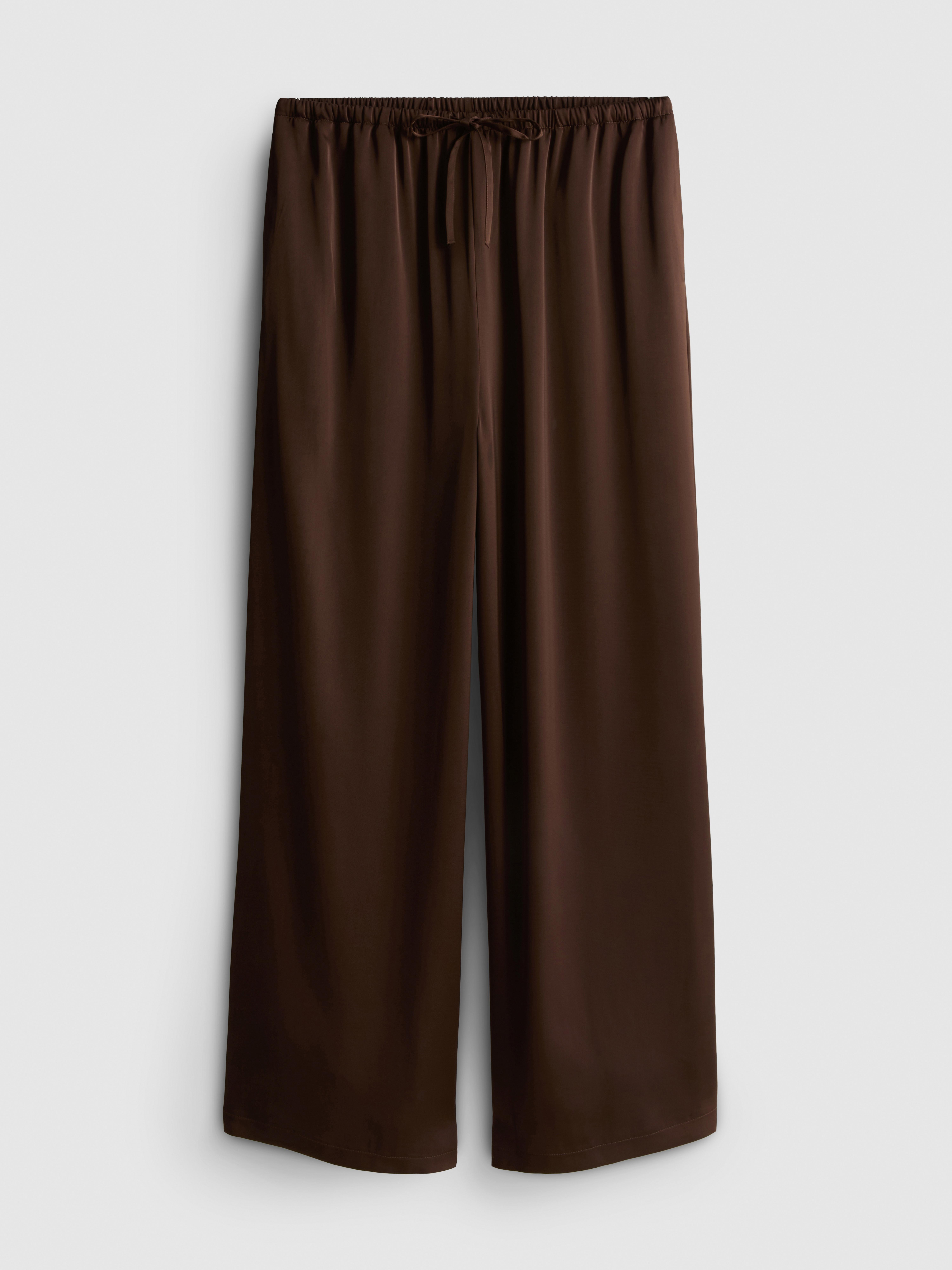 Wide Leg Satin Pants - Chocolate
