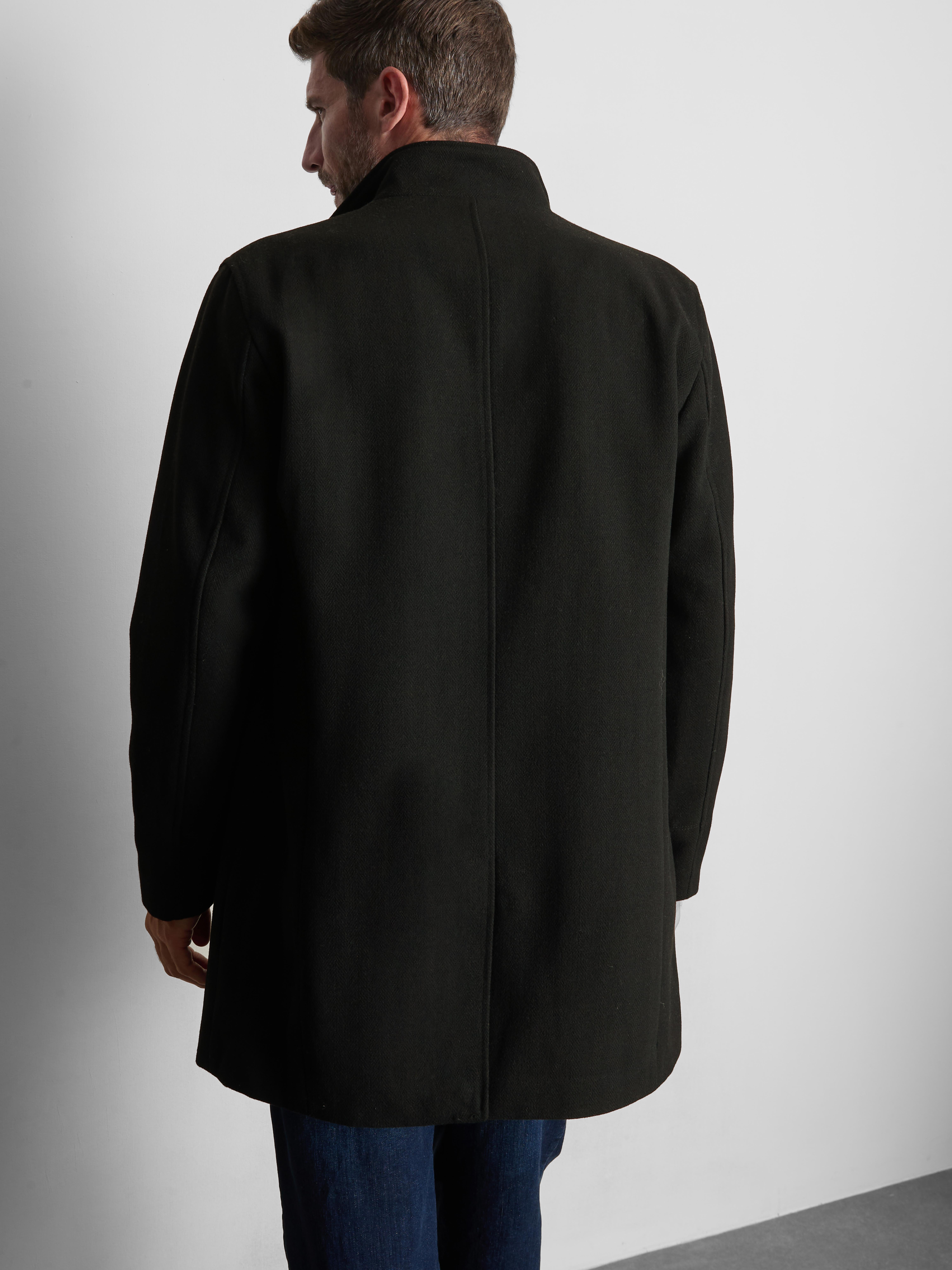 High-Neck Longline Coat - Black
