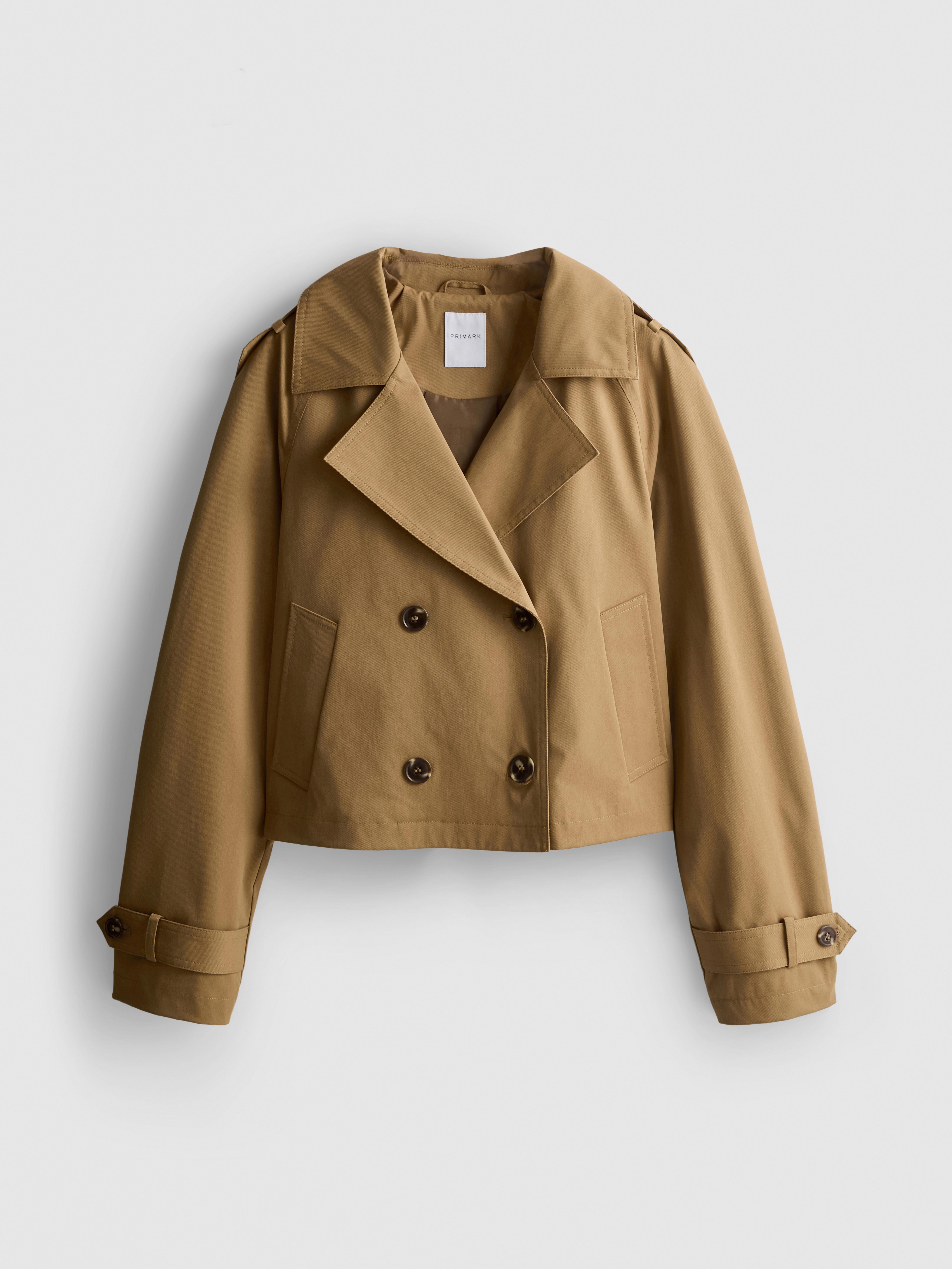 Double-Breasted Boxy Rain Jacket - Caramel