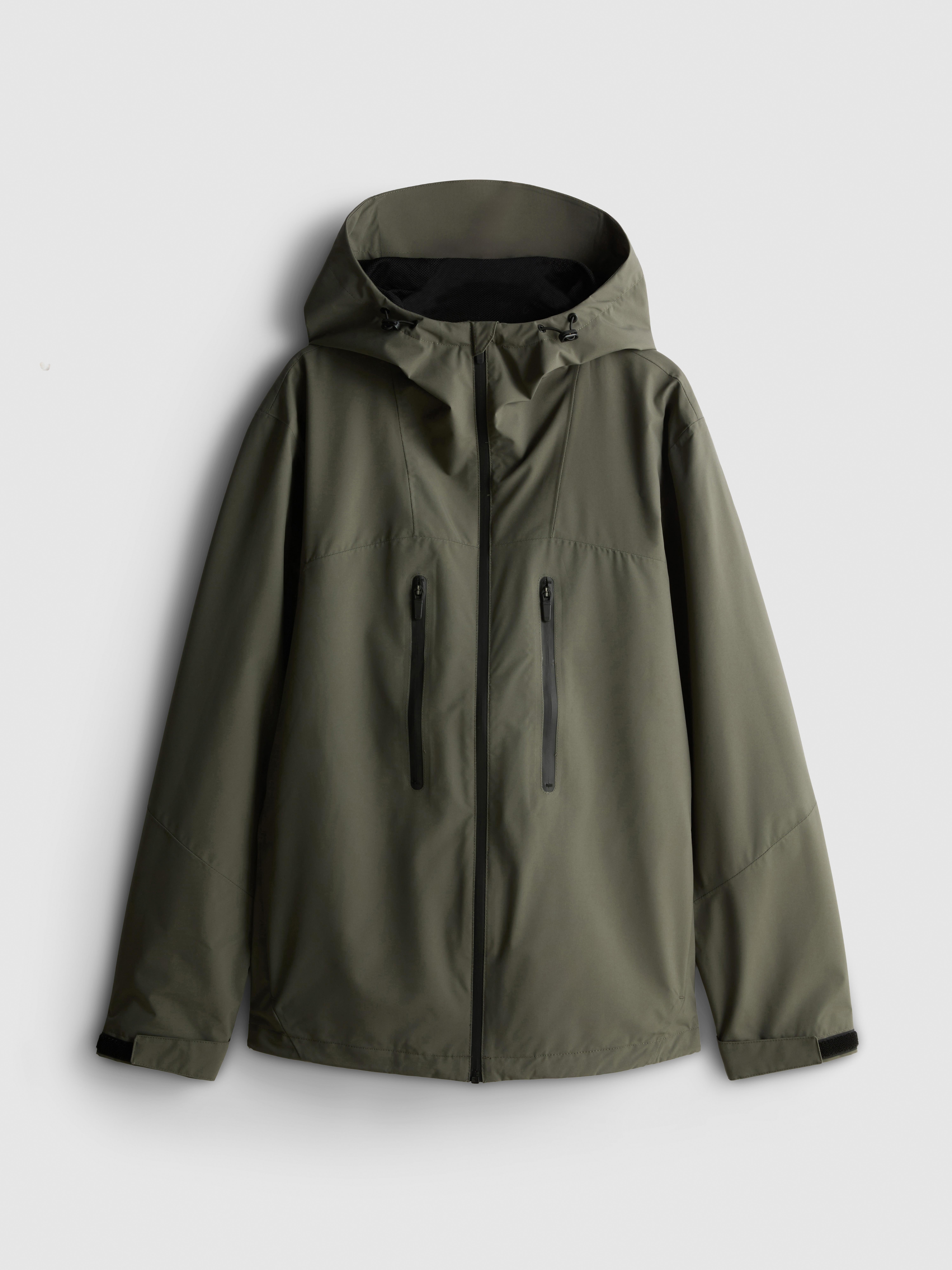Hooded Zip Raincoat - Olive