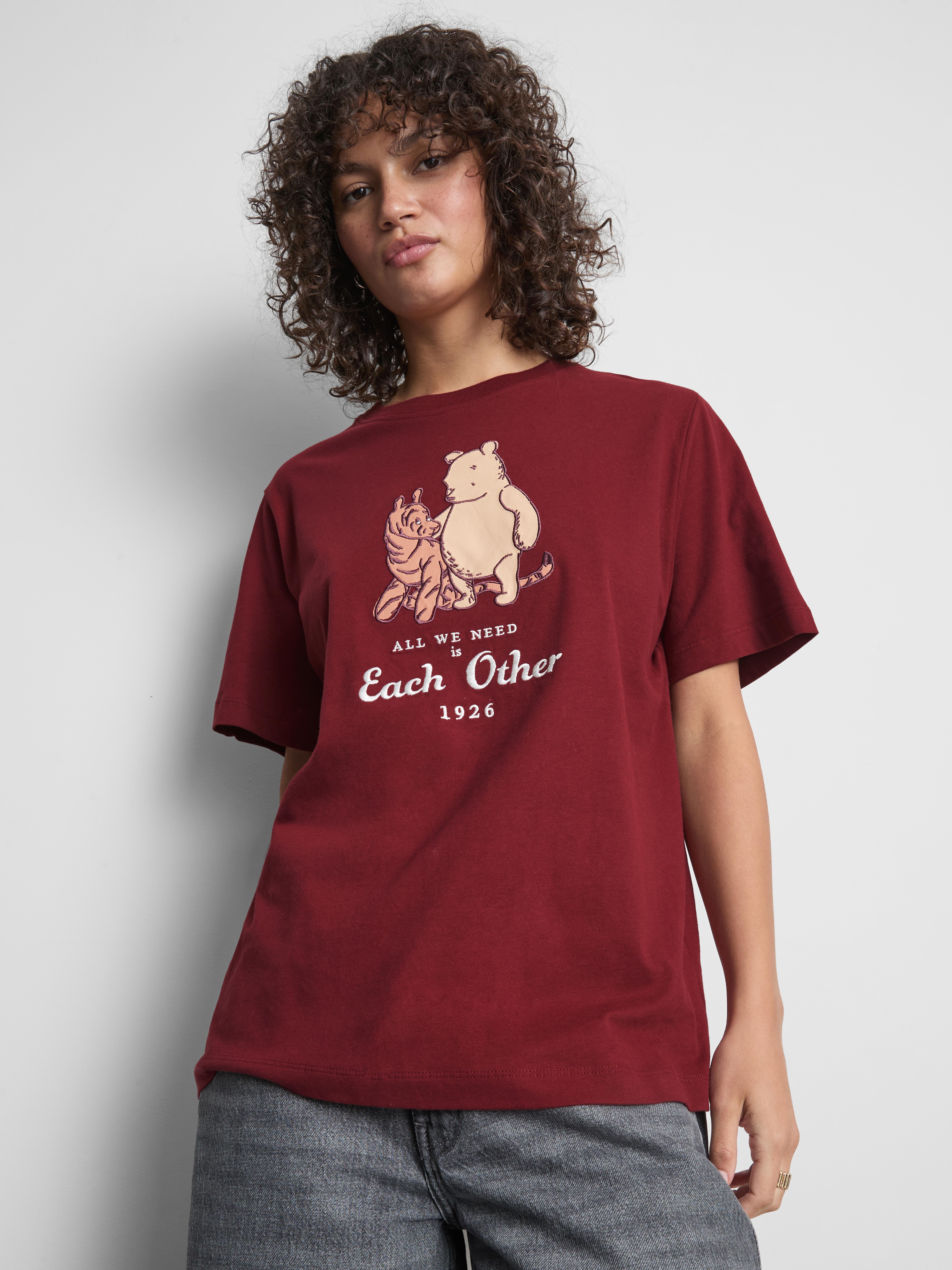 Disney's Winnie the Pooh Pure Cotton Embroidered Tee - Burgundy