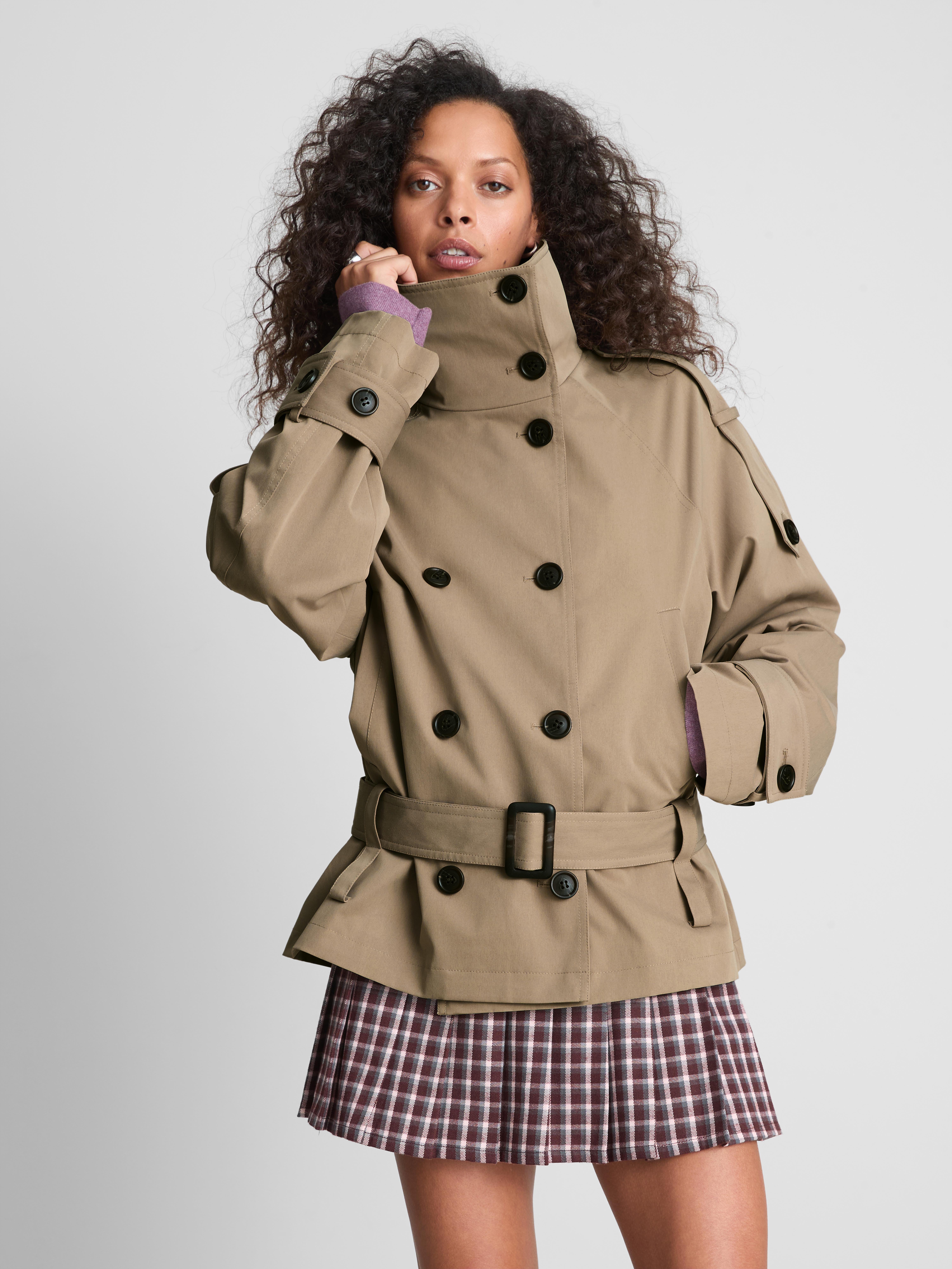 Paula Echevarría Belted Funnel Neck Raincoat - Beige