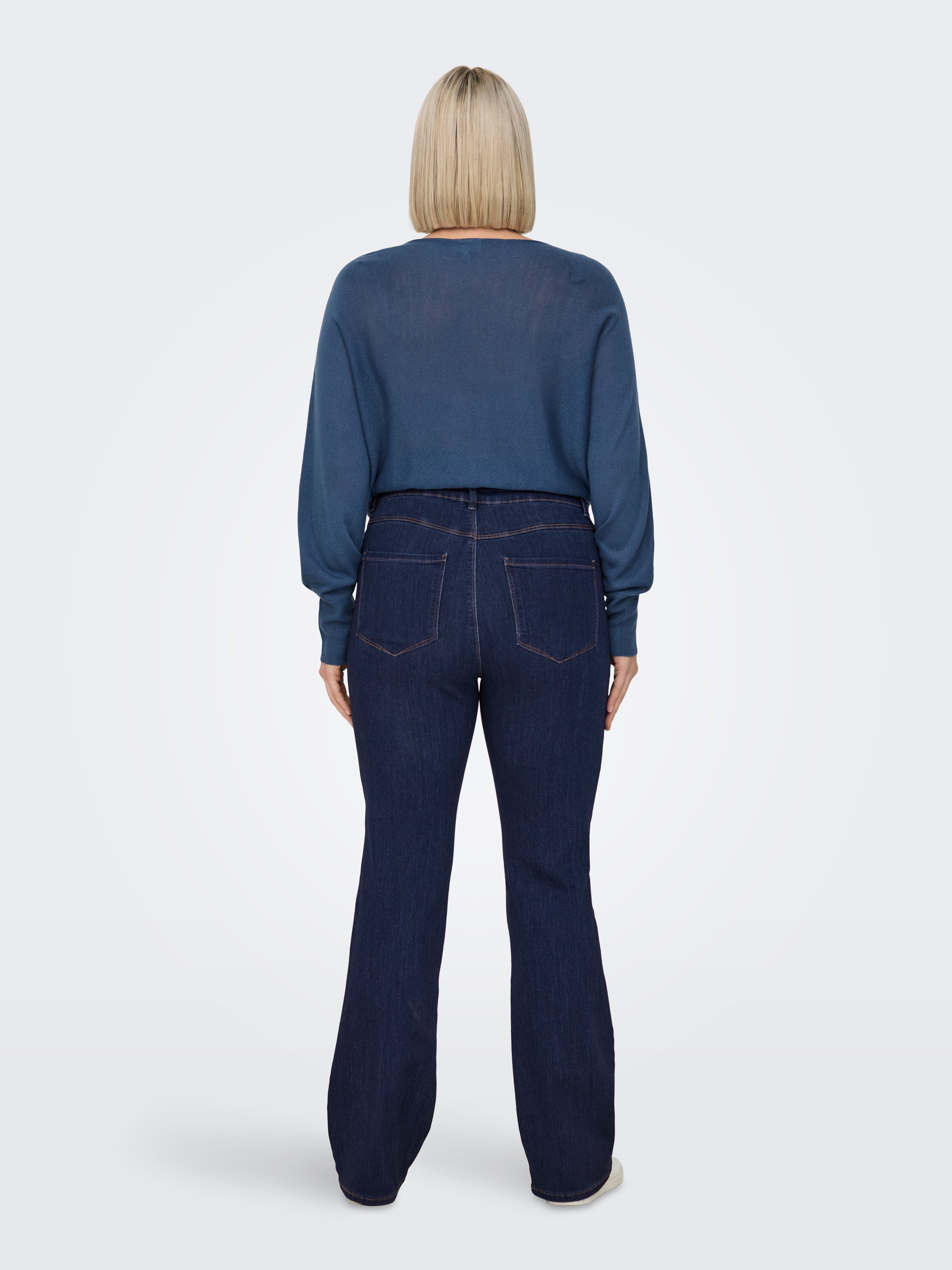 CARTHUNDER Mid waist Flared Fit Jeans Dark Blue Denim