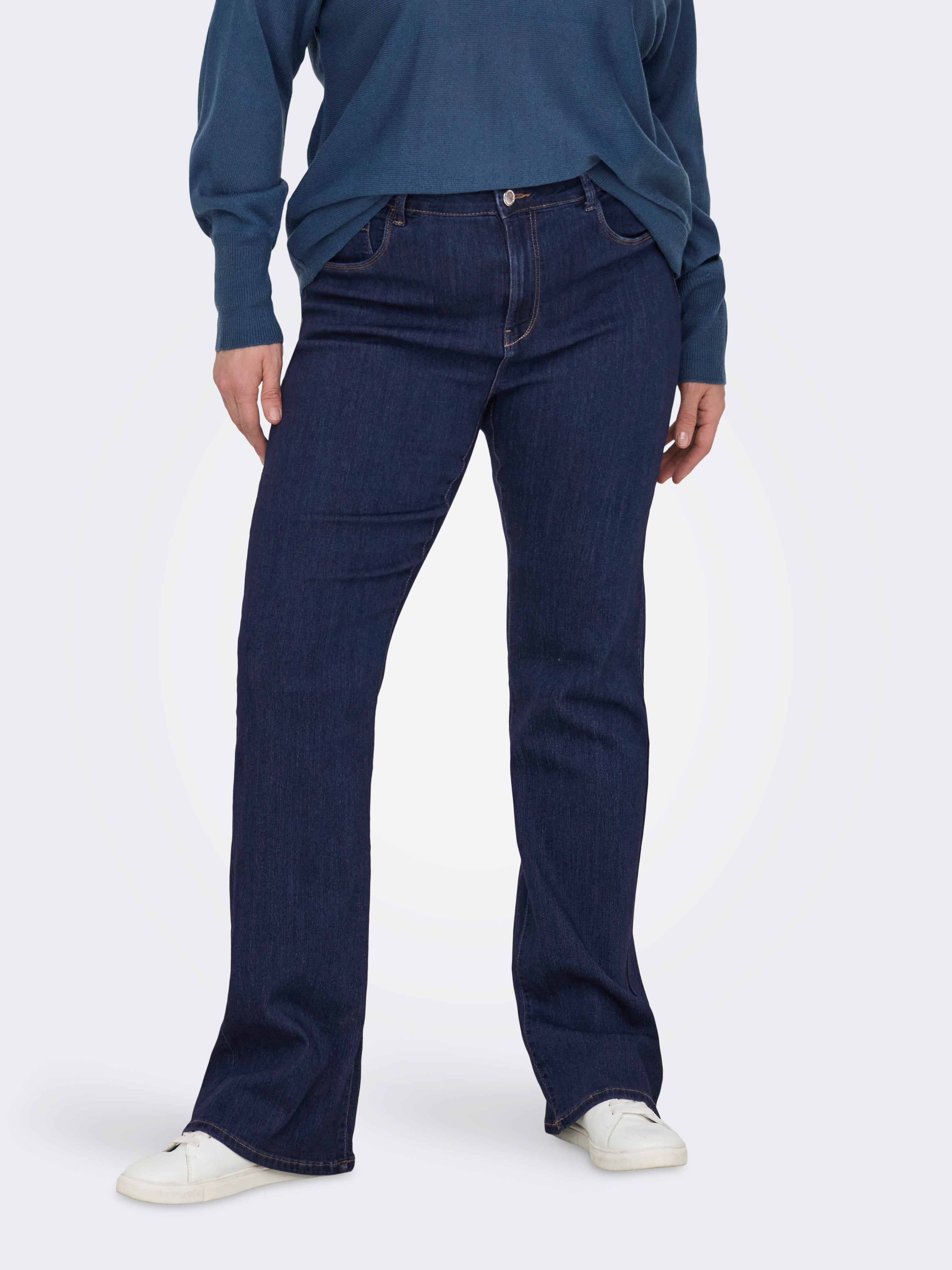 CARTHUNDER Mid waist Flared Fit Jeans Dark Blue Denim