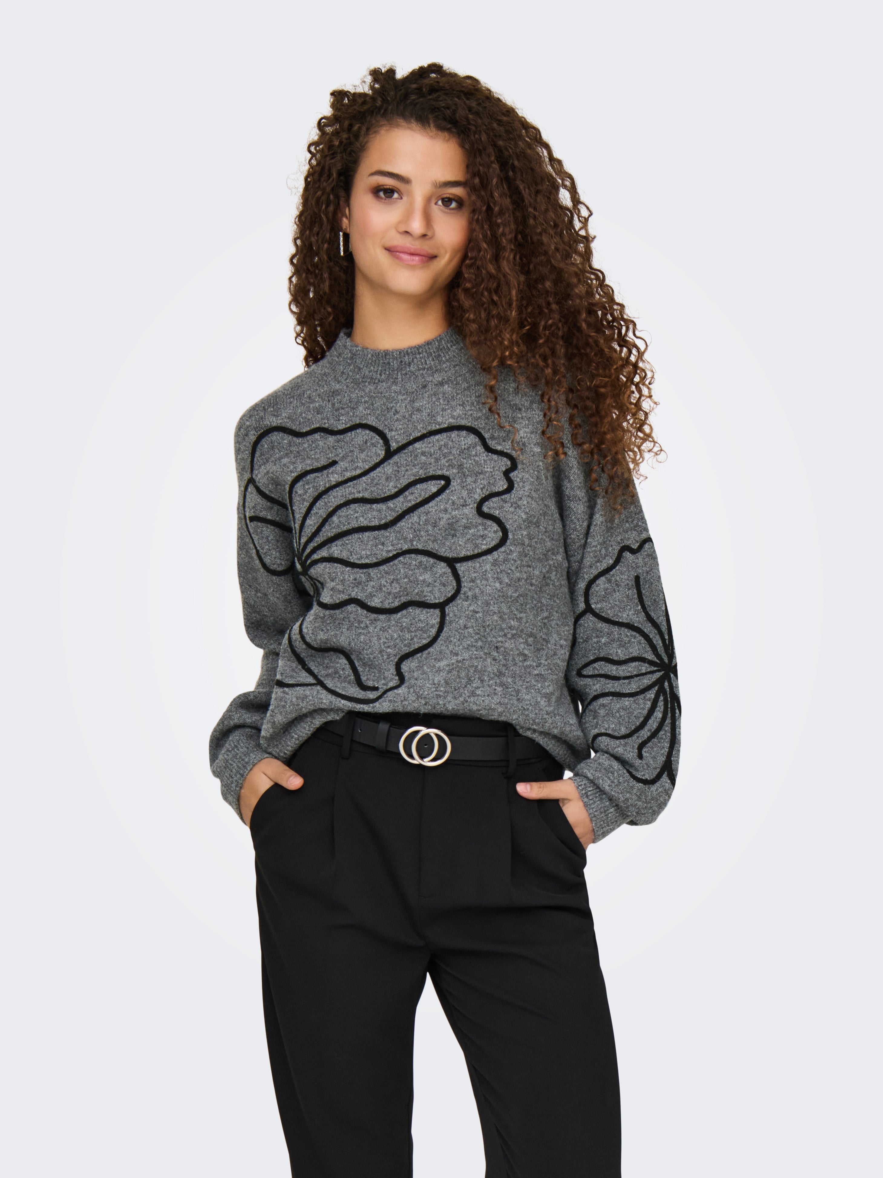 JDYJELLA Knitted pullover Dark Grey Melange