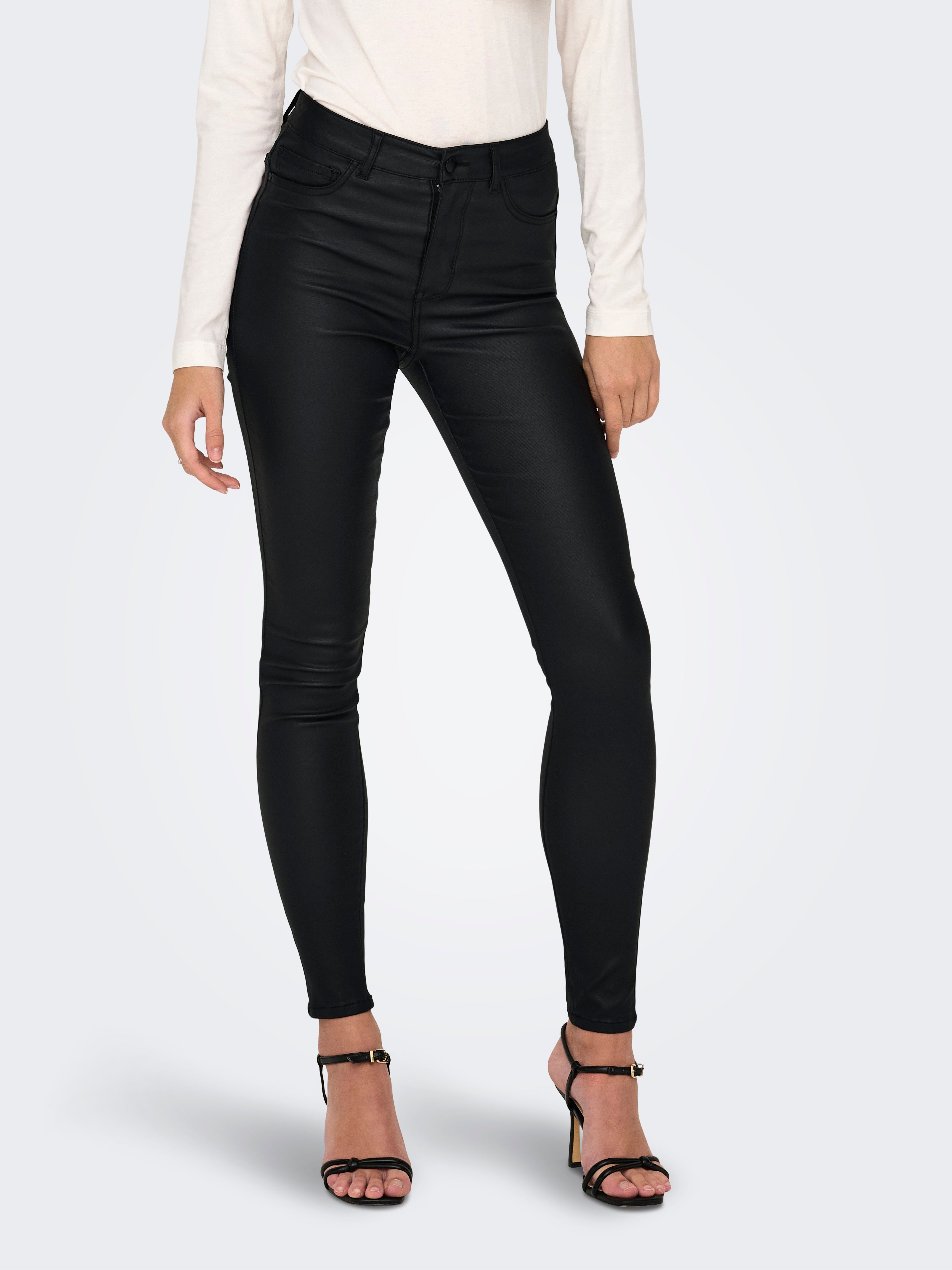 JDYNEWTHUNDER Skinny Fit coated Trousers Black