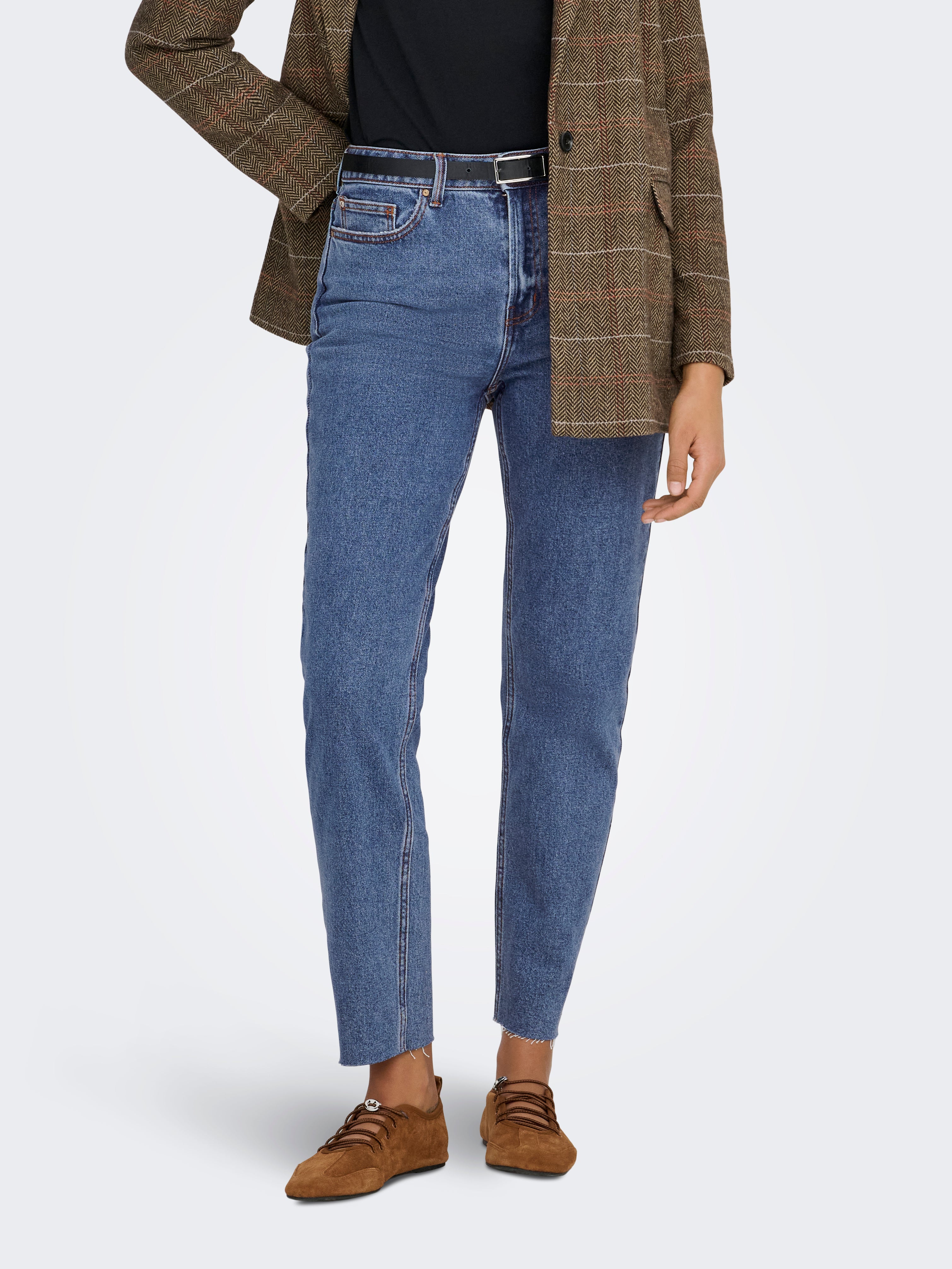 ONLEMILY High waist Straight Fit Cropped Jeans Dark Blue Denim