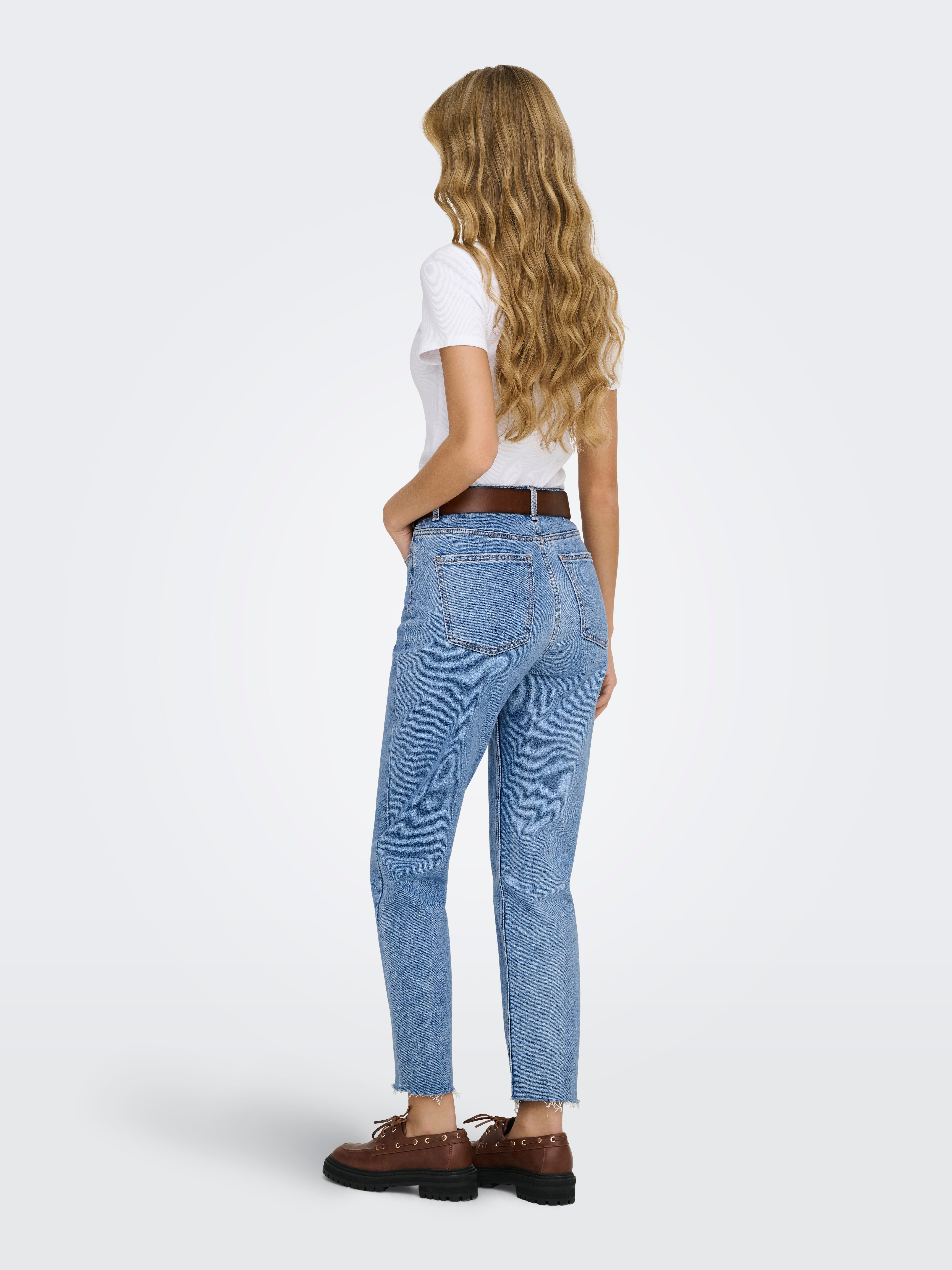 ONLEMILY High waist Straight Fit Cropped Jeans Light Blue Denim