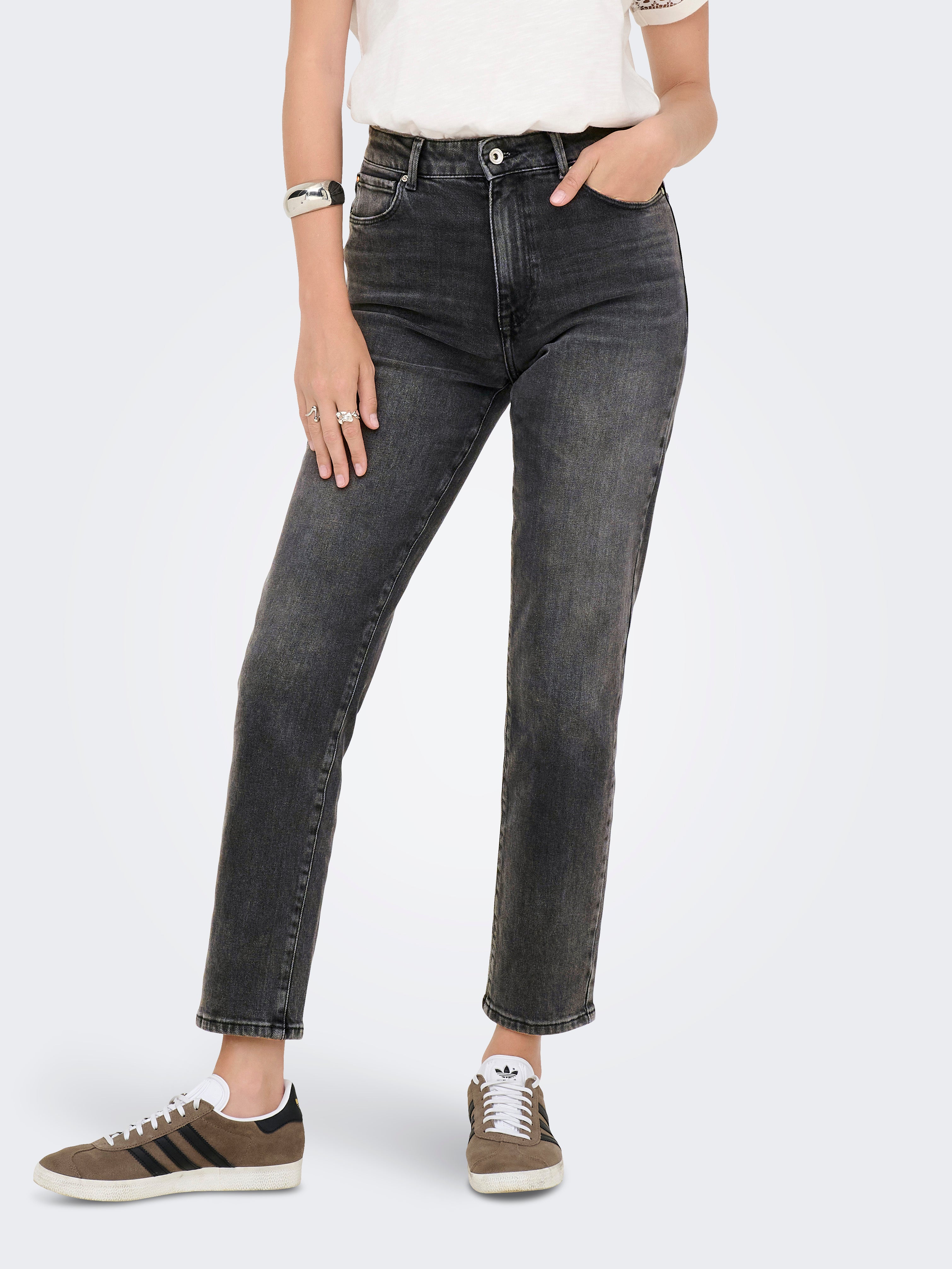 ONLEMILY High waist Straight Fit Ankle length Jeans Dark Grey Denim
