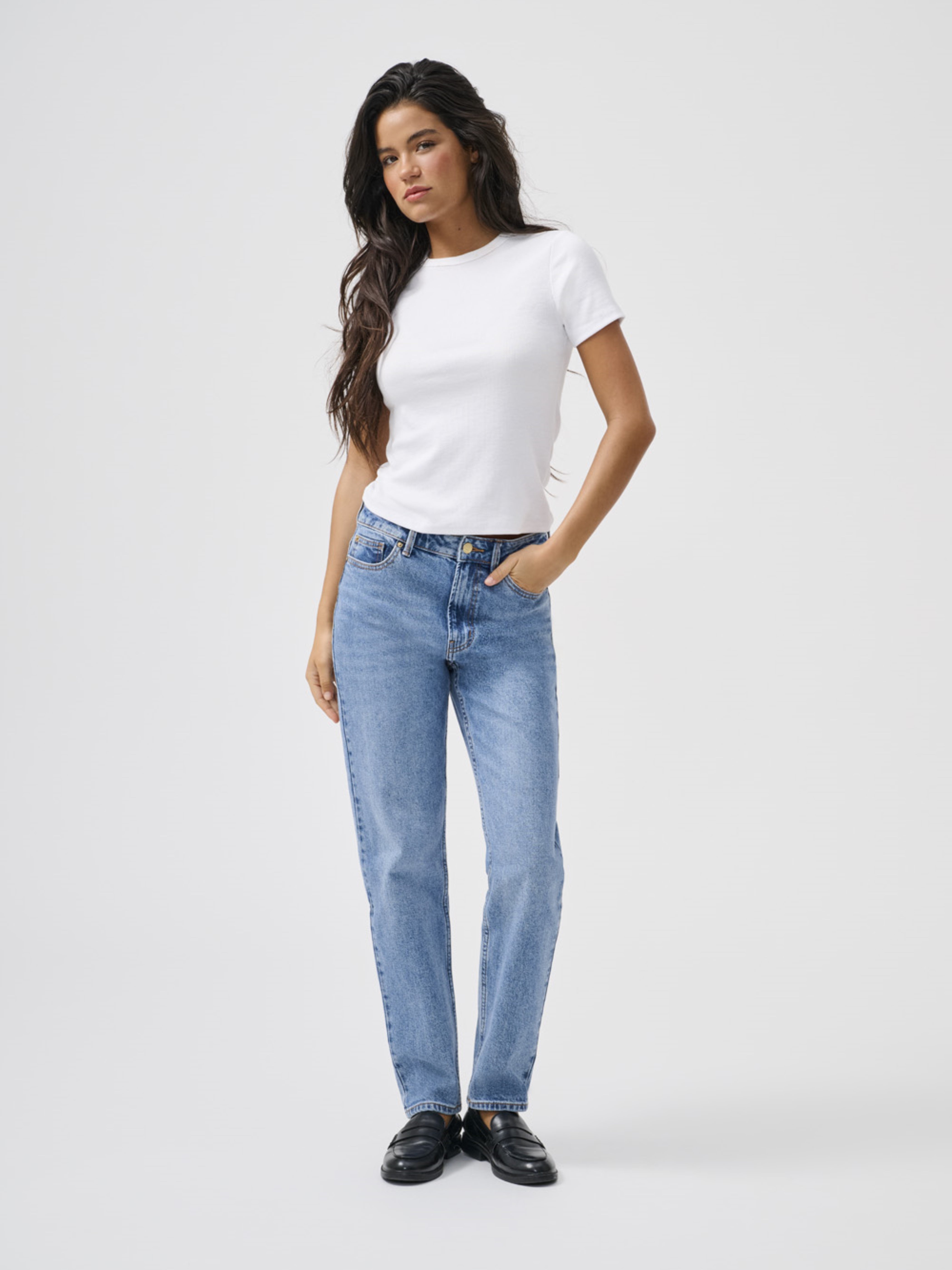 ONLEMILY High waist Straight Fit Ankle length Jeans Medium Blue Denim