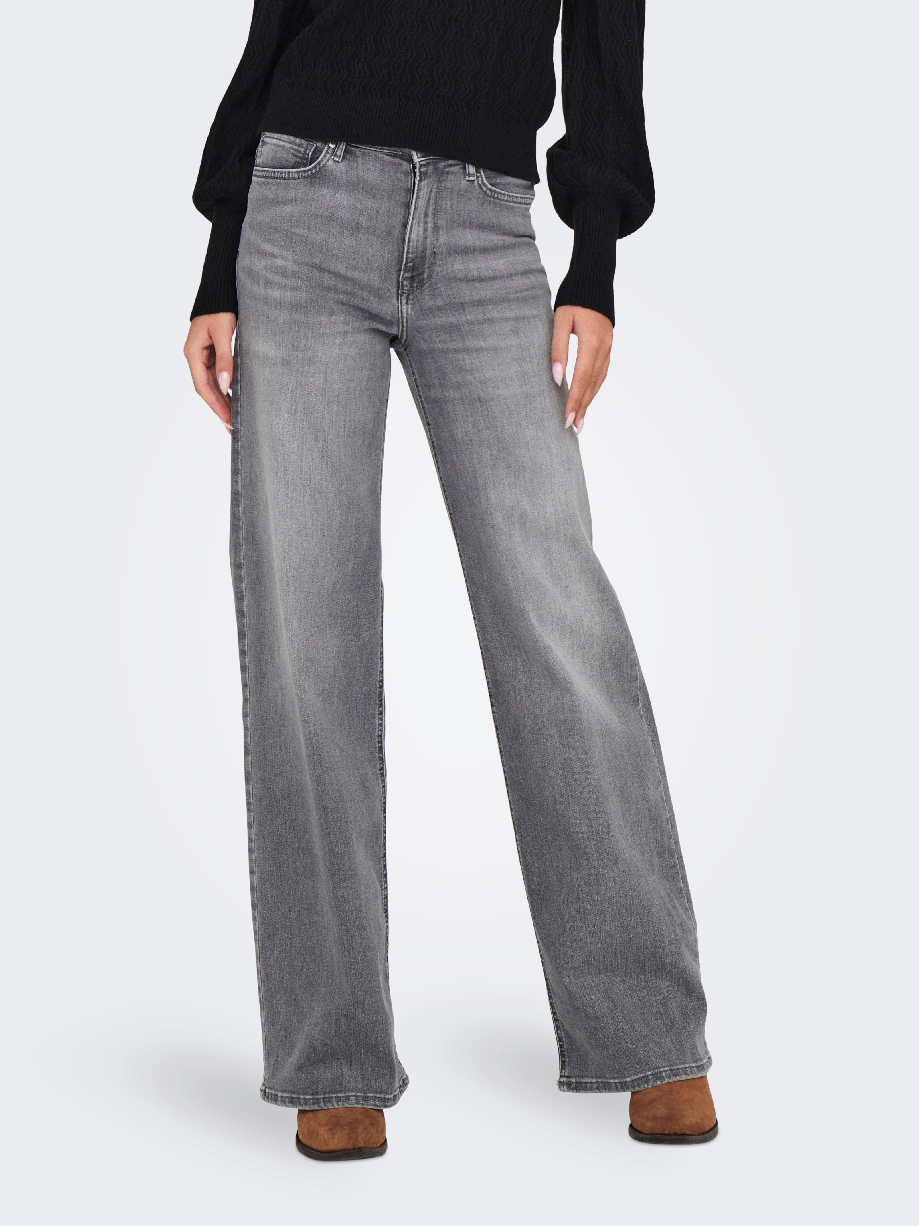 ONLMADISON High waist Wide Leg Fit Jeans Light Grey Denim
