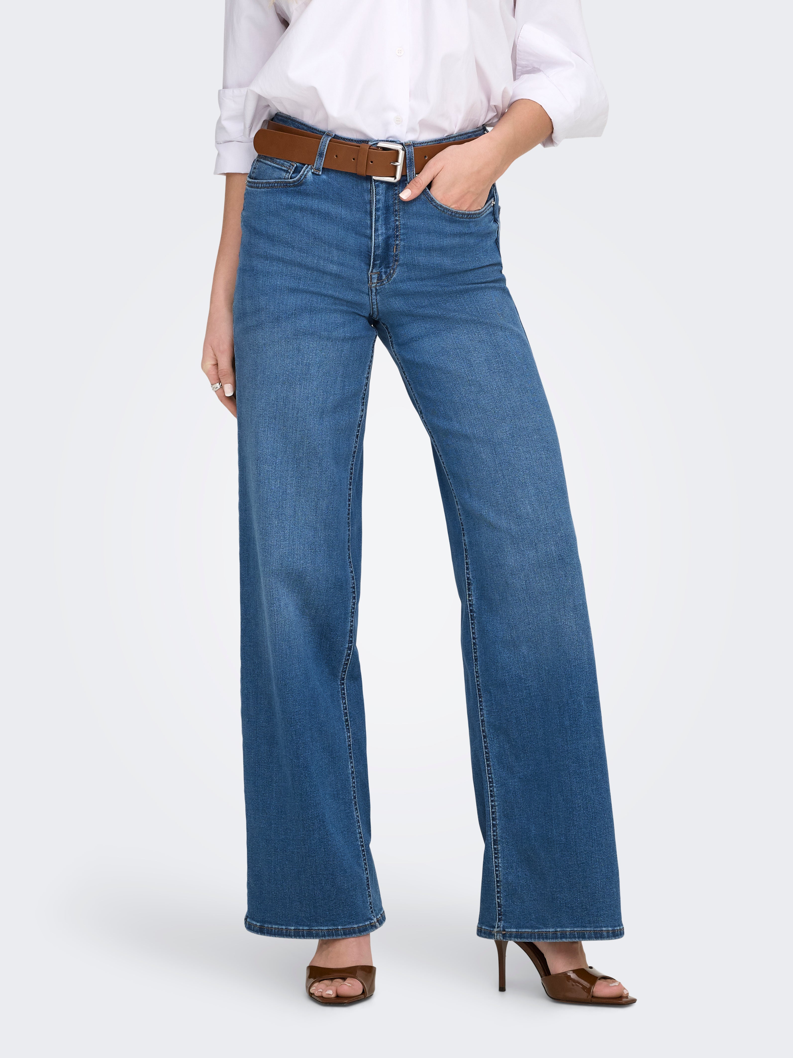 ONLMADISON High waist Wide Leg Fit Jeans Medium Blue Denim