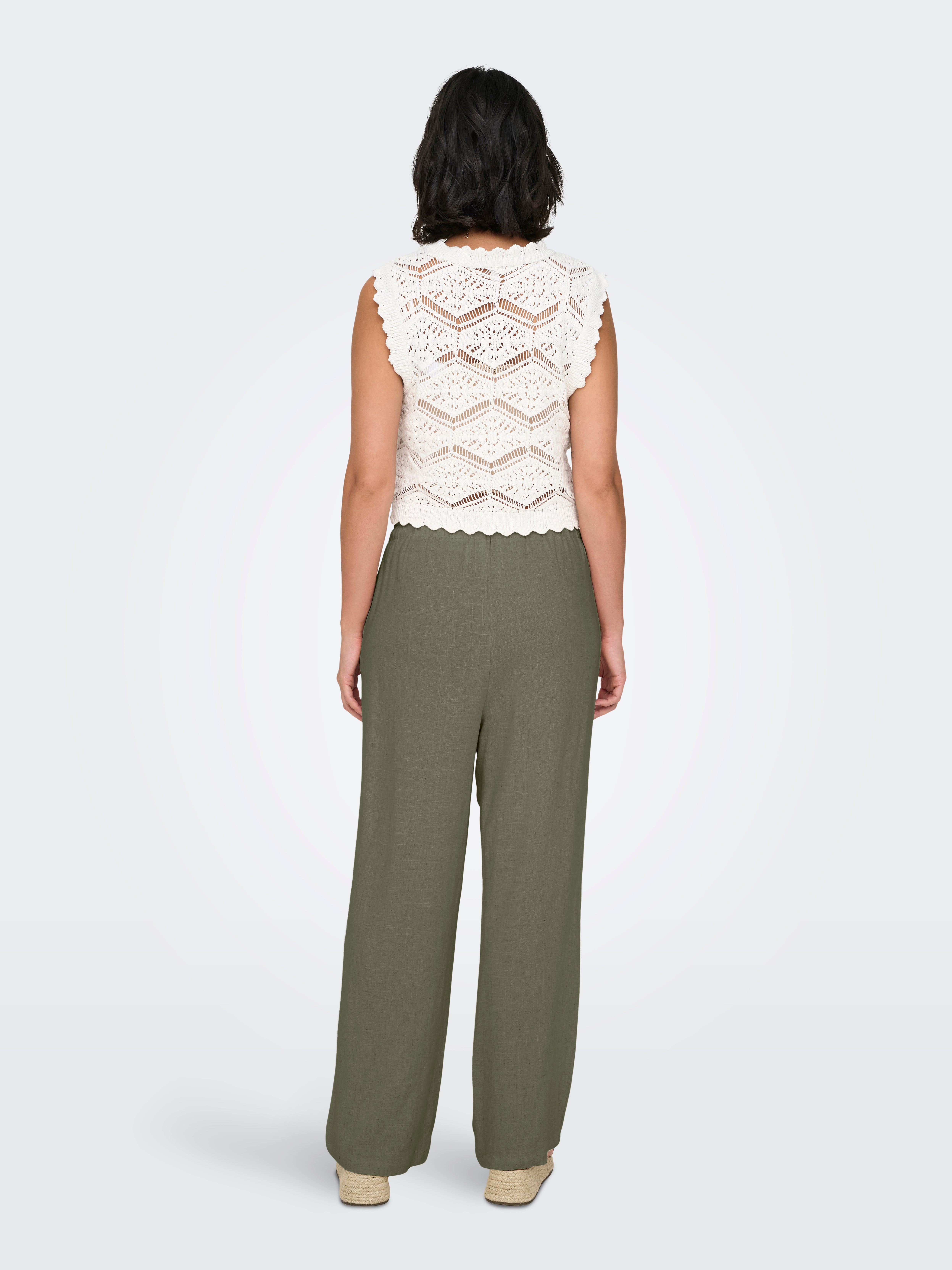 ONLSIESTA Straight Fit Linen Trousers Deep Lichen Green