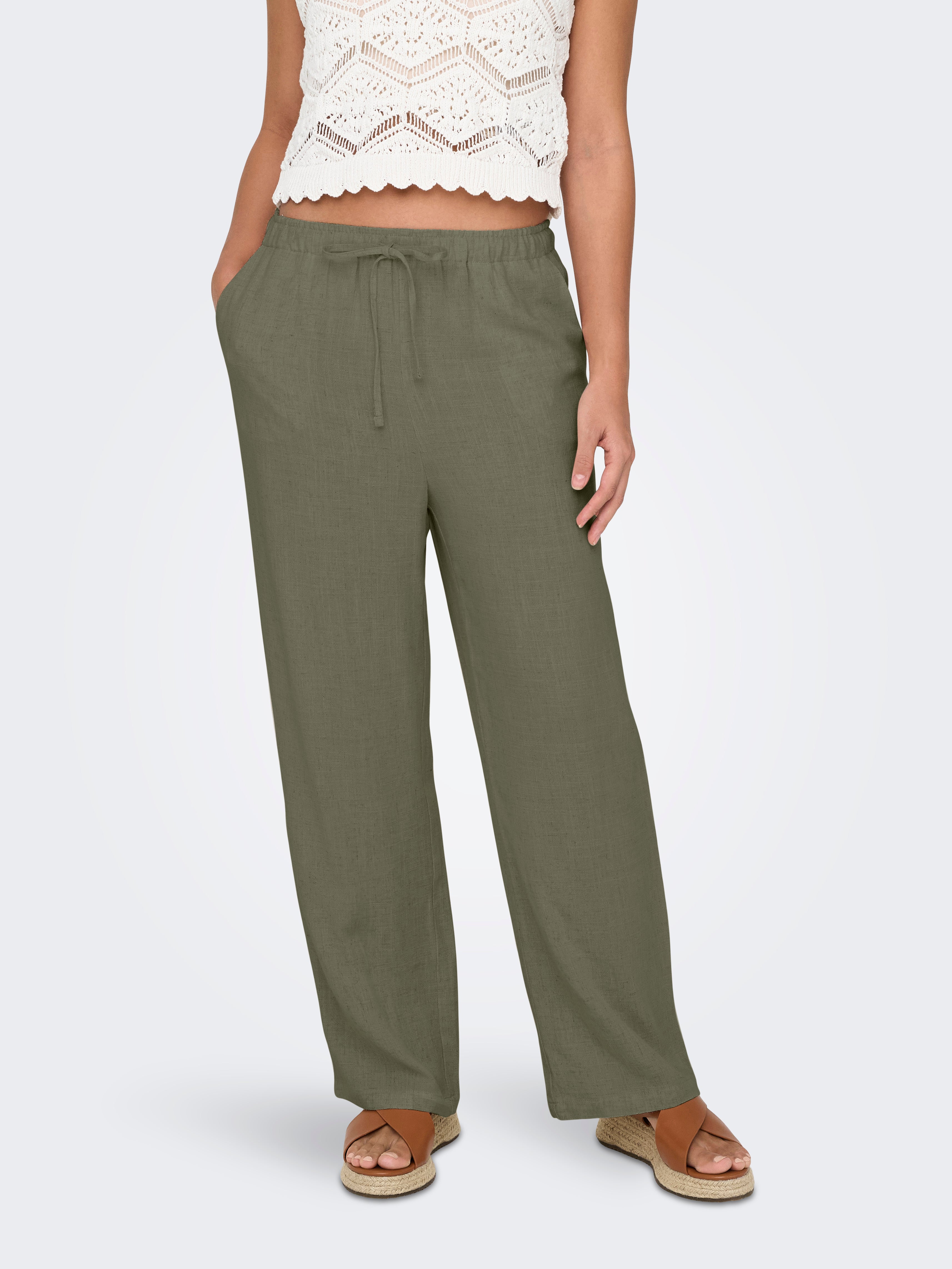 ONLSIESTA Straight Fit Linen Trousers Deep Lichen Green