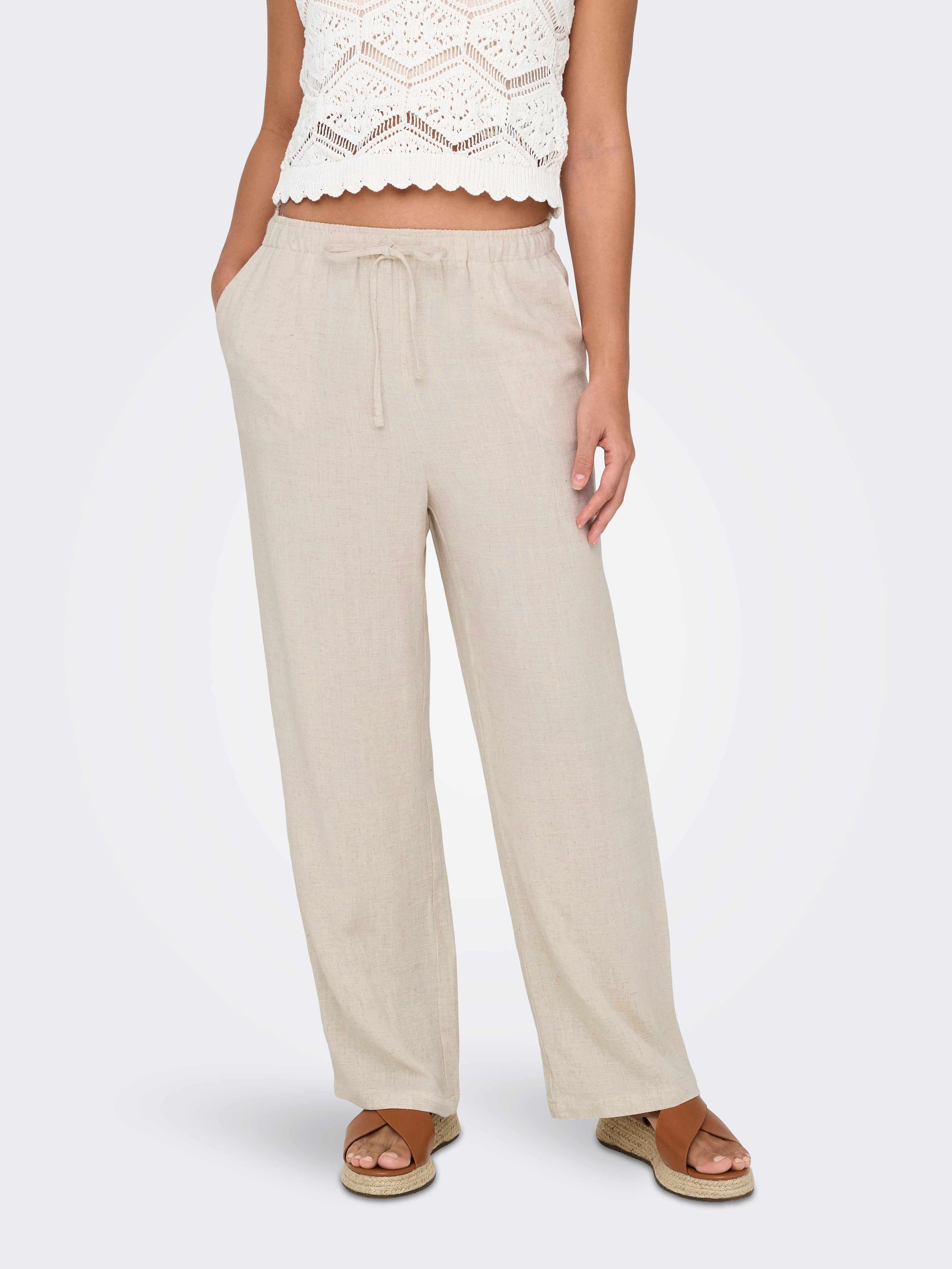 ONLSIESTA Straight Fit Linen Trousers Moonbeam