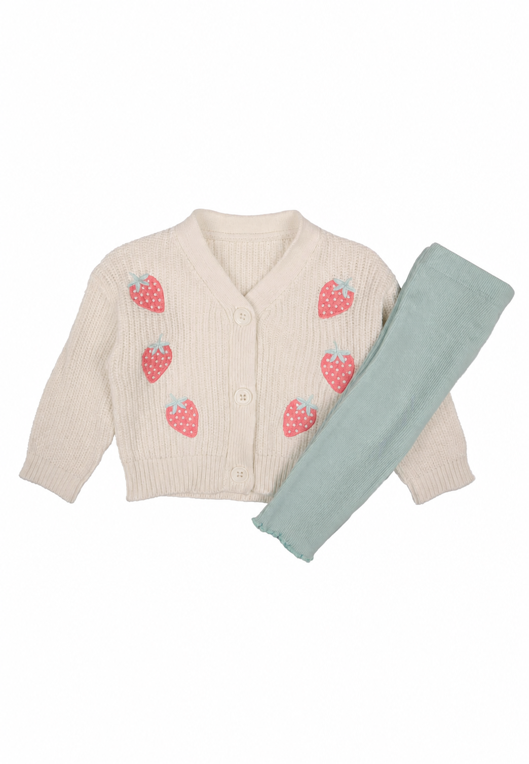 Baby Girls Cream Strawberry Cardigan & Leggings Set