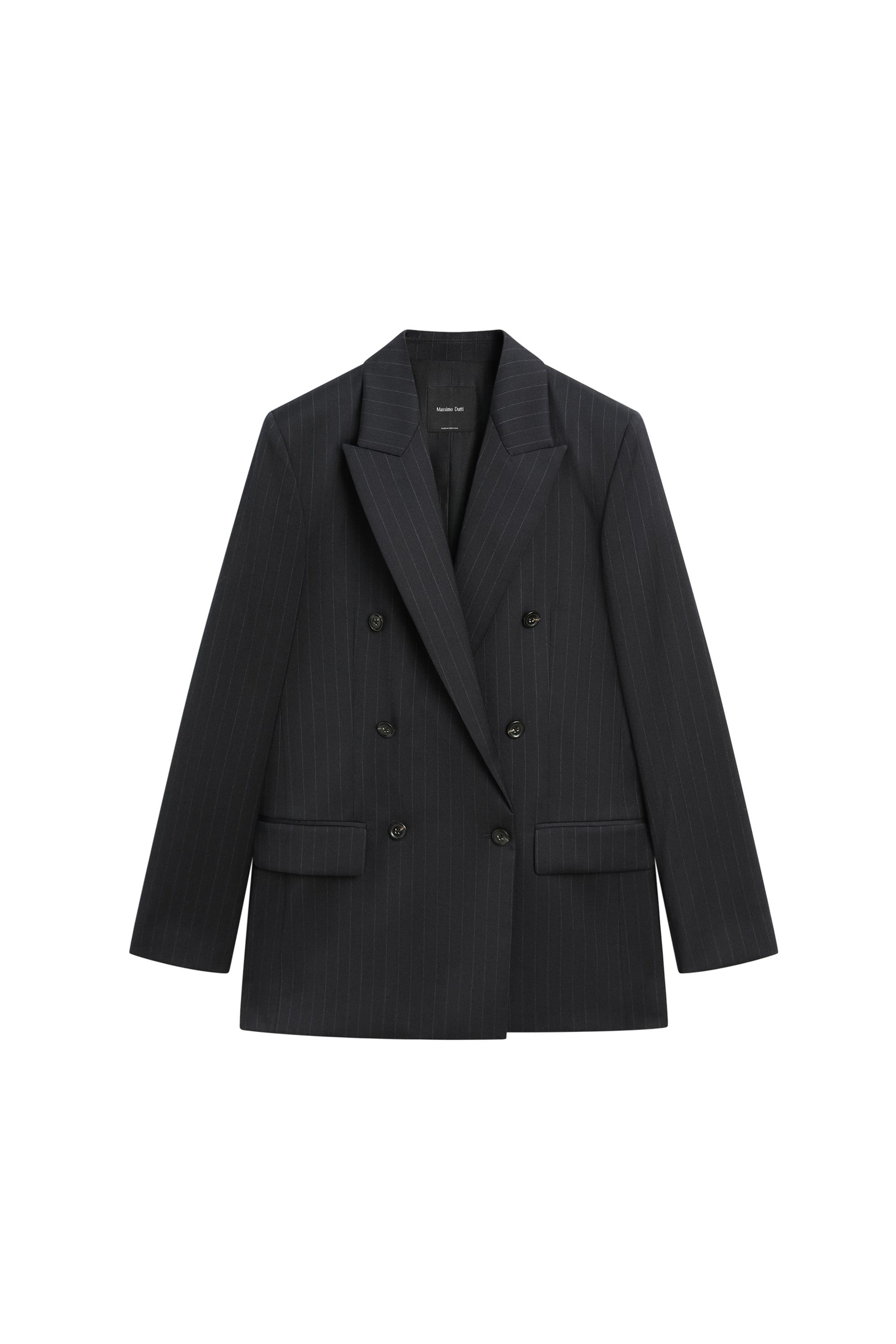 100% wool pinstripe suit blazer - NAVY BLUE