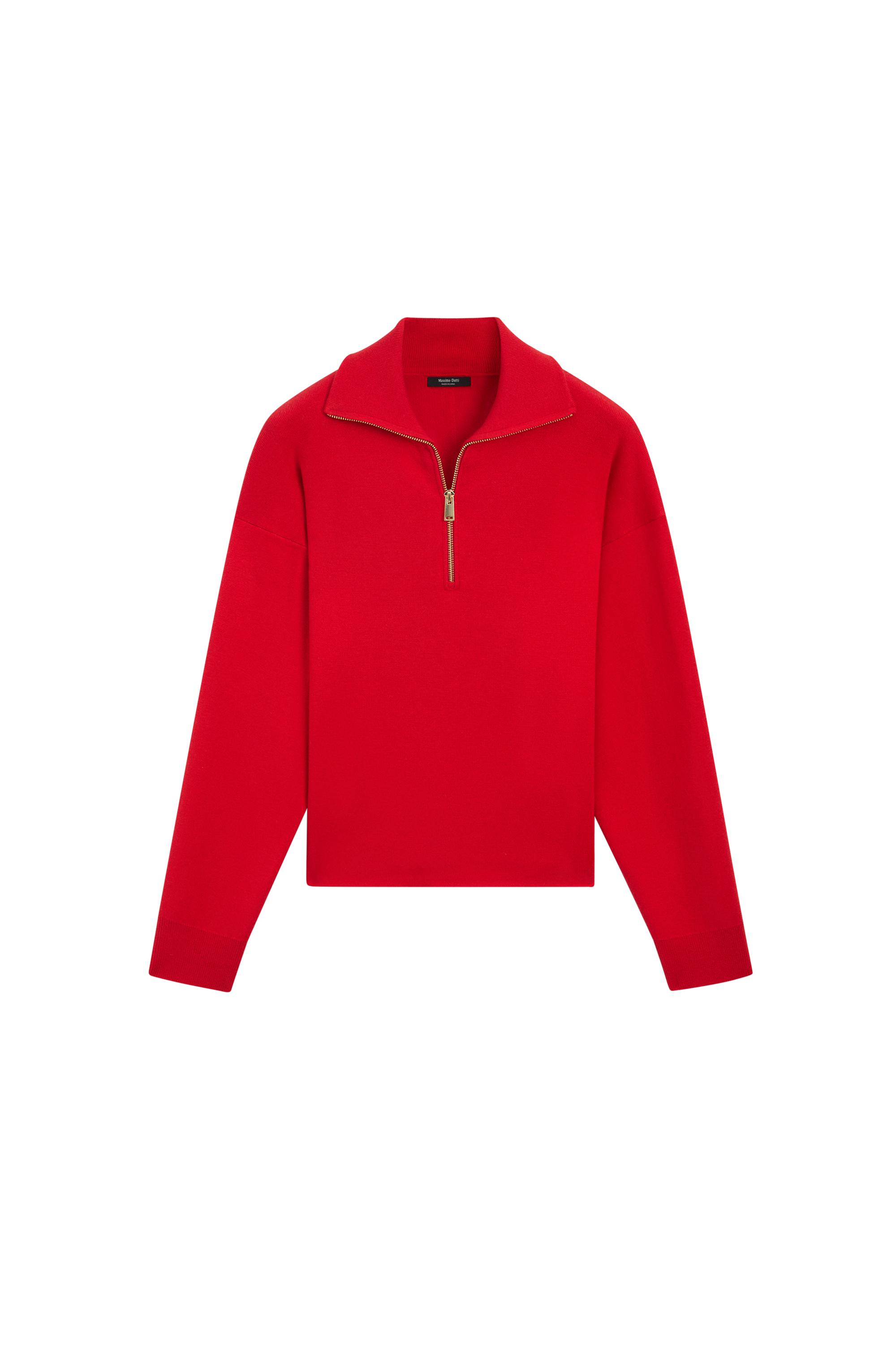 Cotton blend quarter-zip knit polo sweater - RED