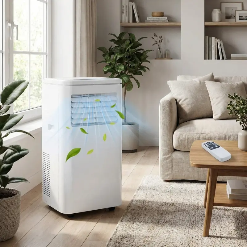 10000 BTU Portable Air Conditioner for Bedroom (Cools 450 Sq ft), 3-in-1 Room AC Unit with 4-Way Swing & Dehumidifier, Secure Window Kit Included, Quiet 55dB Sleep Mode, Easy Mobility
