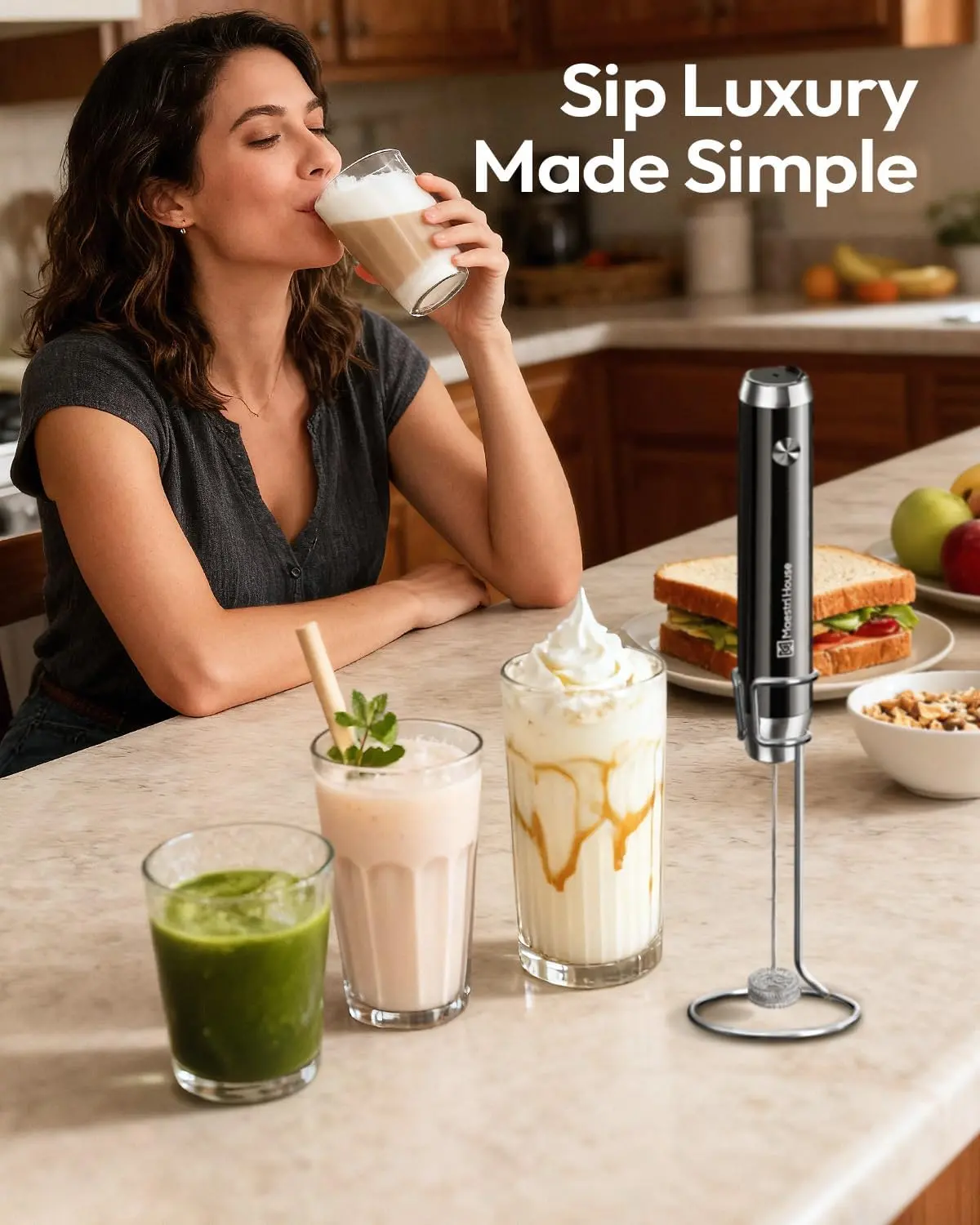 Handheld Milk Frother - USB-C Rechargeable & Waterproof