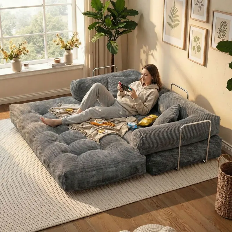 80''foldable boneless indoor sofa - Unassembled leisure furniture with a soft and stress-relieving design, suitable for outdoor and bedroom use.
