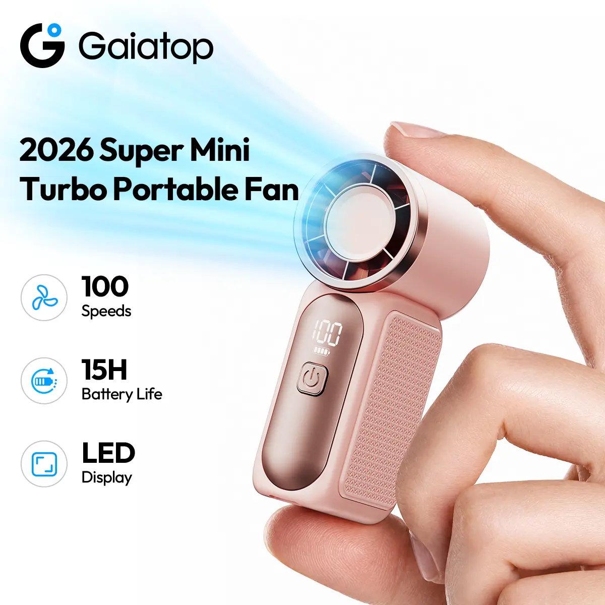 GAIATOP Super Mini Handheld Fan - USB Rechargeable, 6-Gear